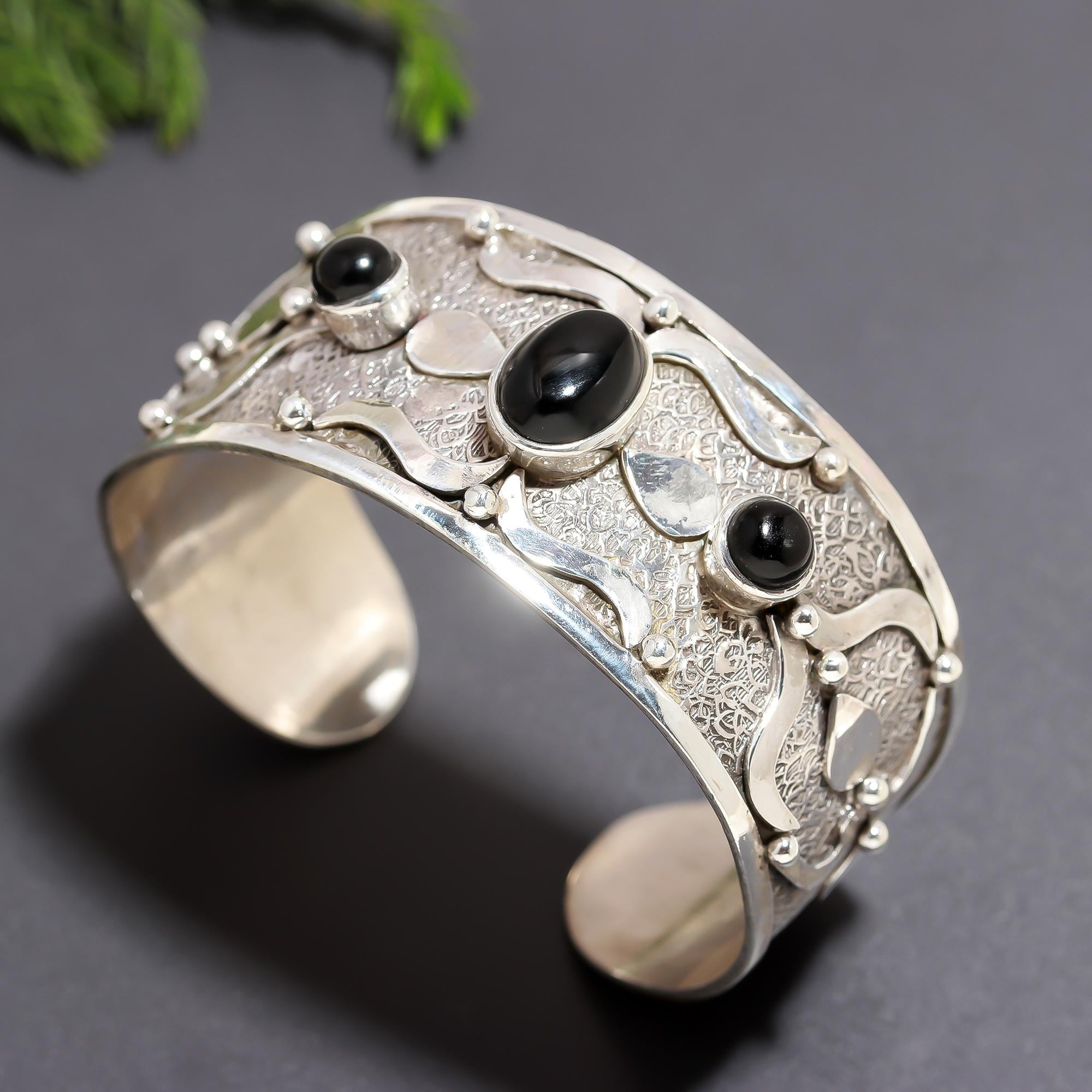 925 Silver Black Onyx Cuff Bracelet