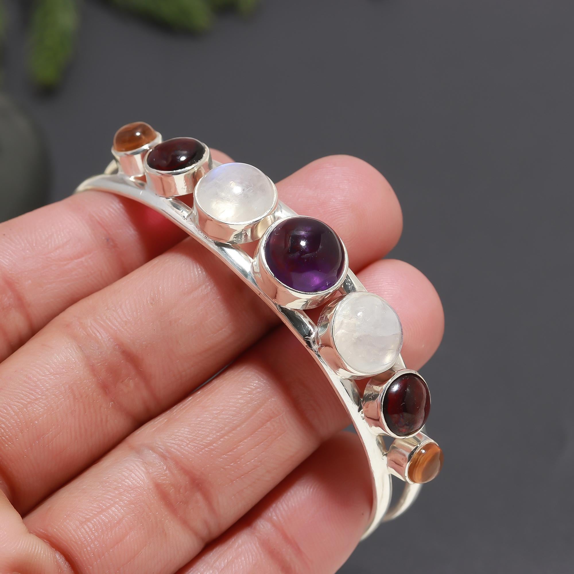 925 Silver Multi-Gemstone Cuff Bracelet