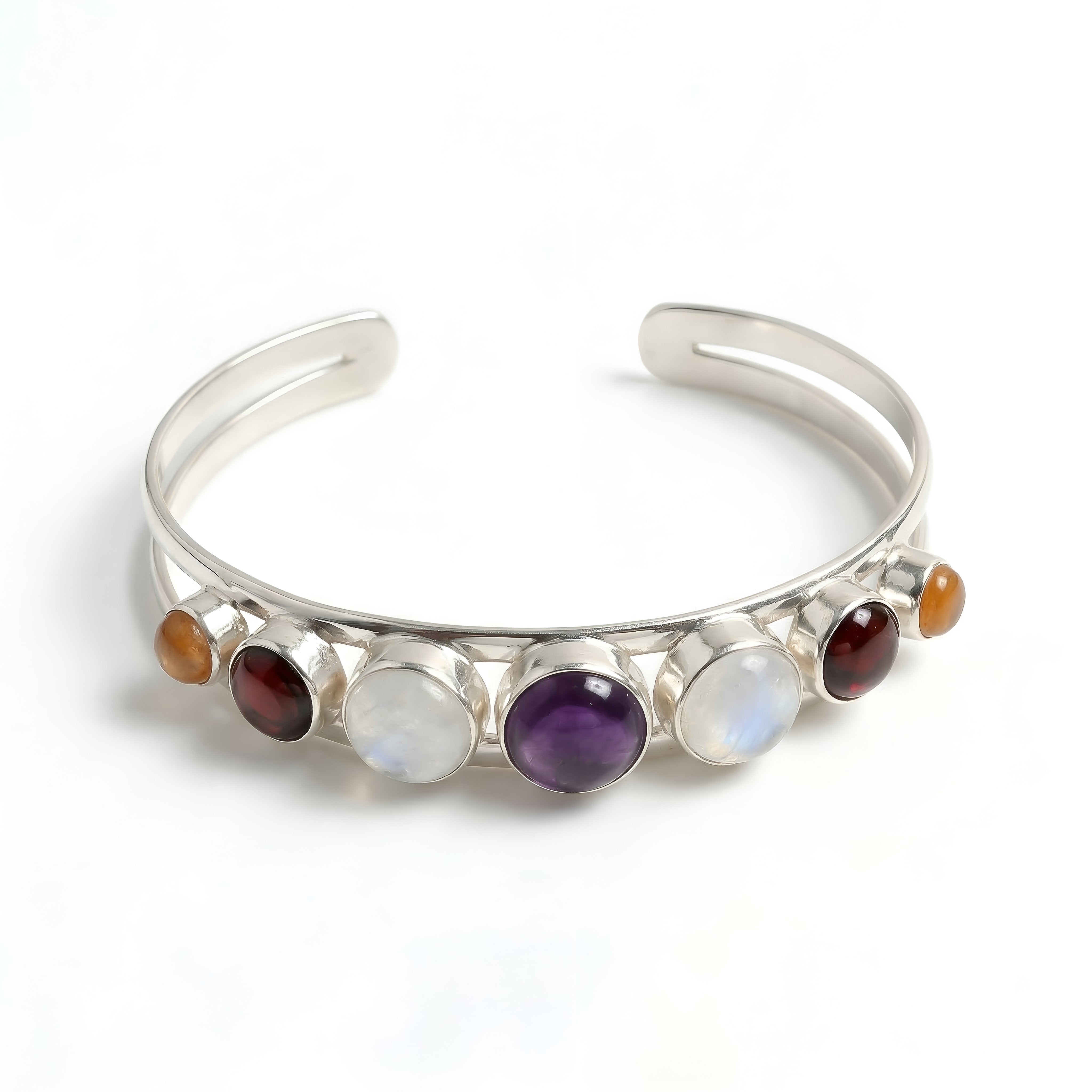 925 Silver Multi-Gemstone Cuff Bracelet