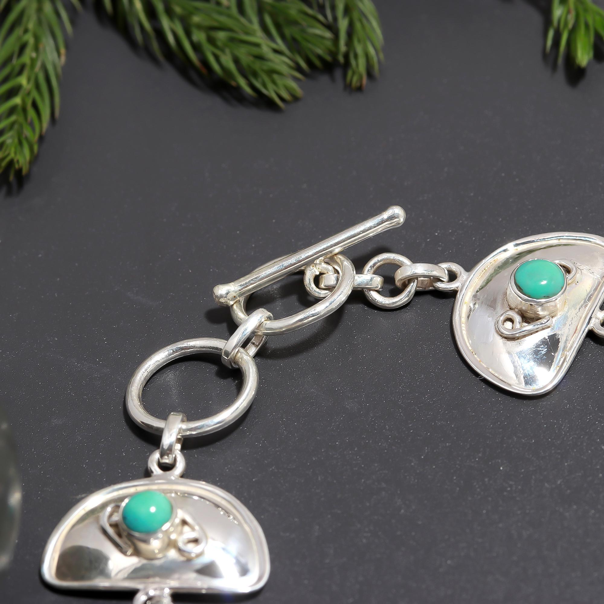 925 Silver Asymmetric Turquoise Link Bracelet