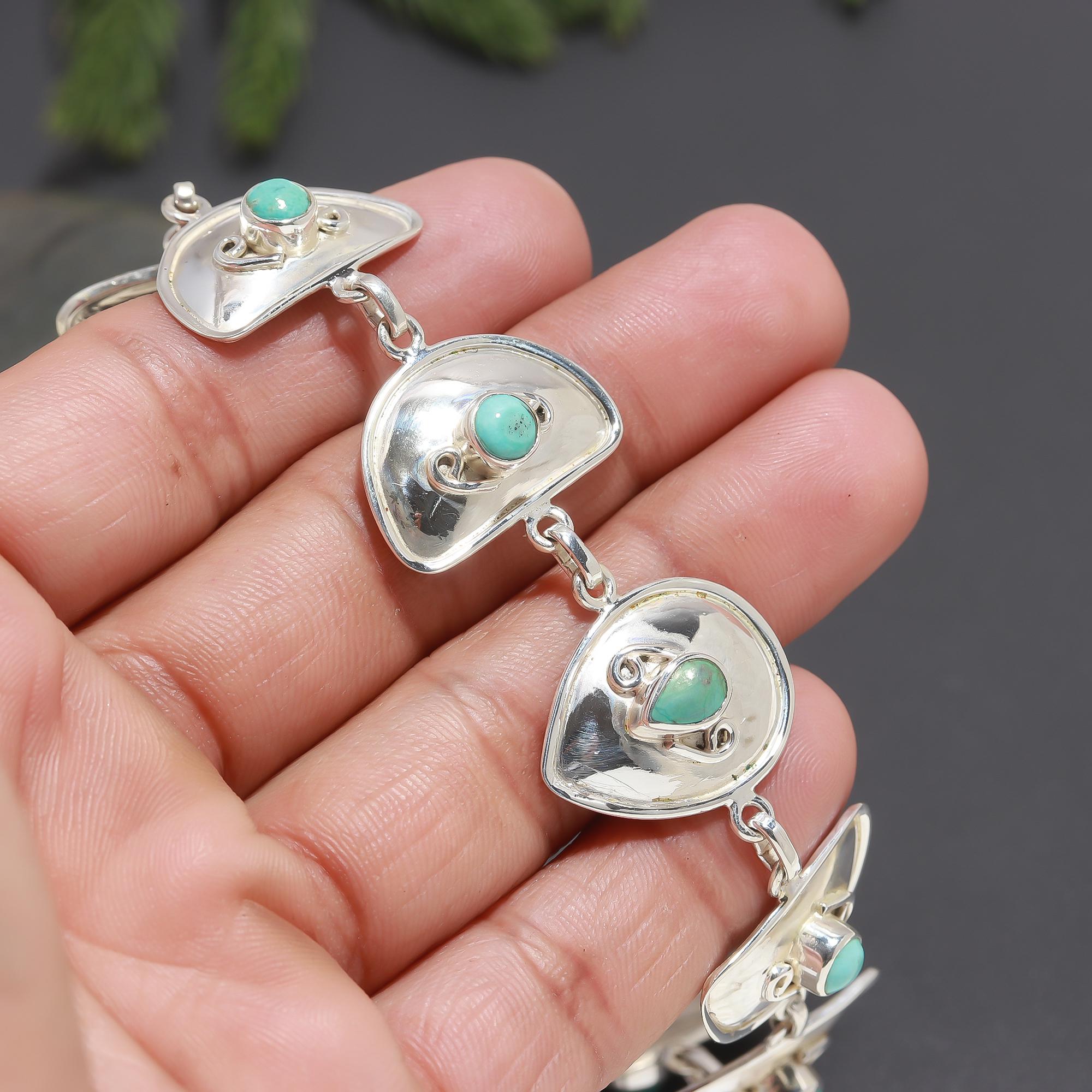 925 Silver Asymmetric Turquoise Link Bracelet
