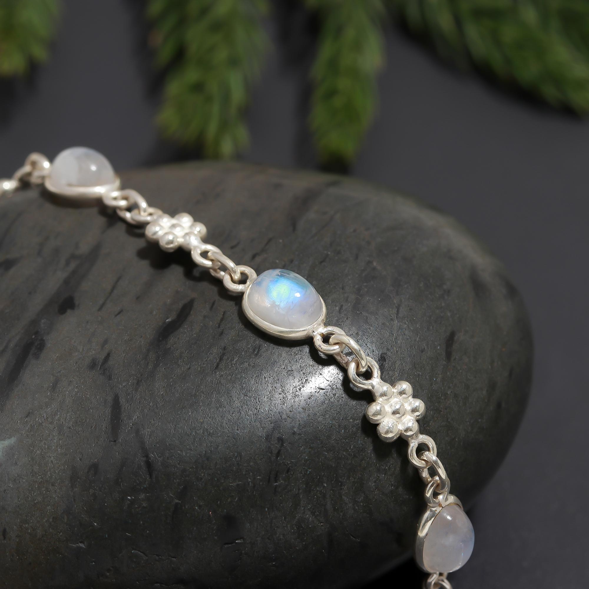 925 Silver Rainbow Moonstone Link Bracelet