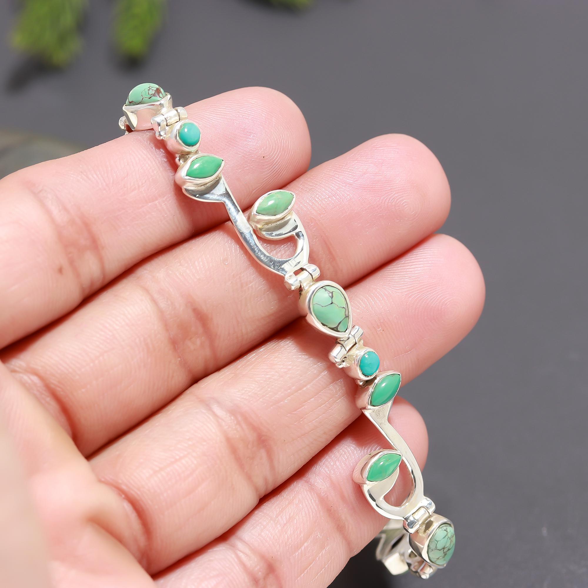 925 Silver Turquoise Vine Motif Link Bracelet