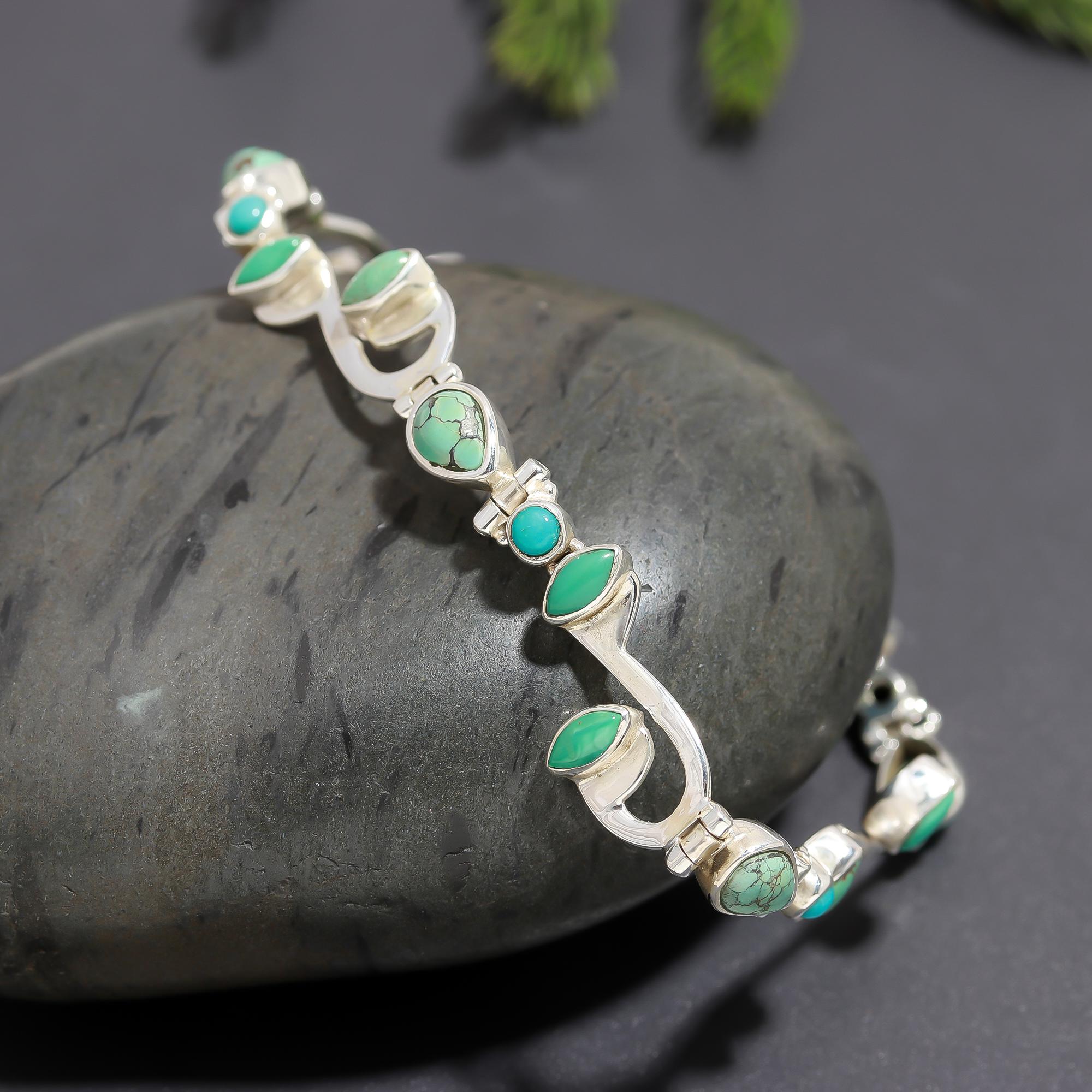 925 Silver Turquoise Vine Motif Link Bracelet