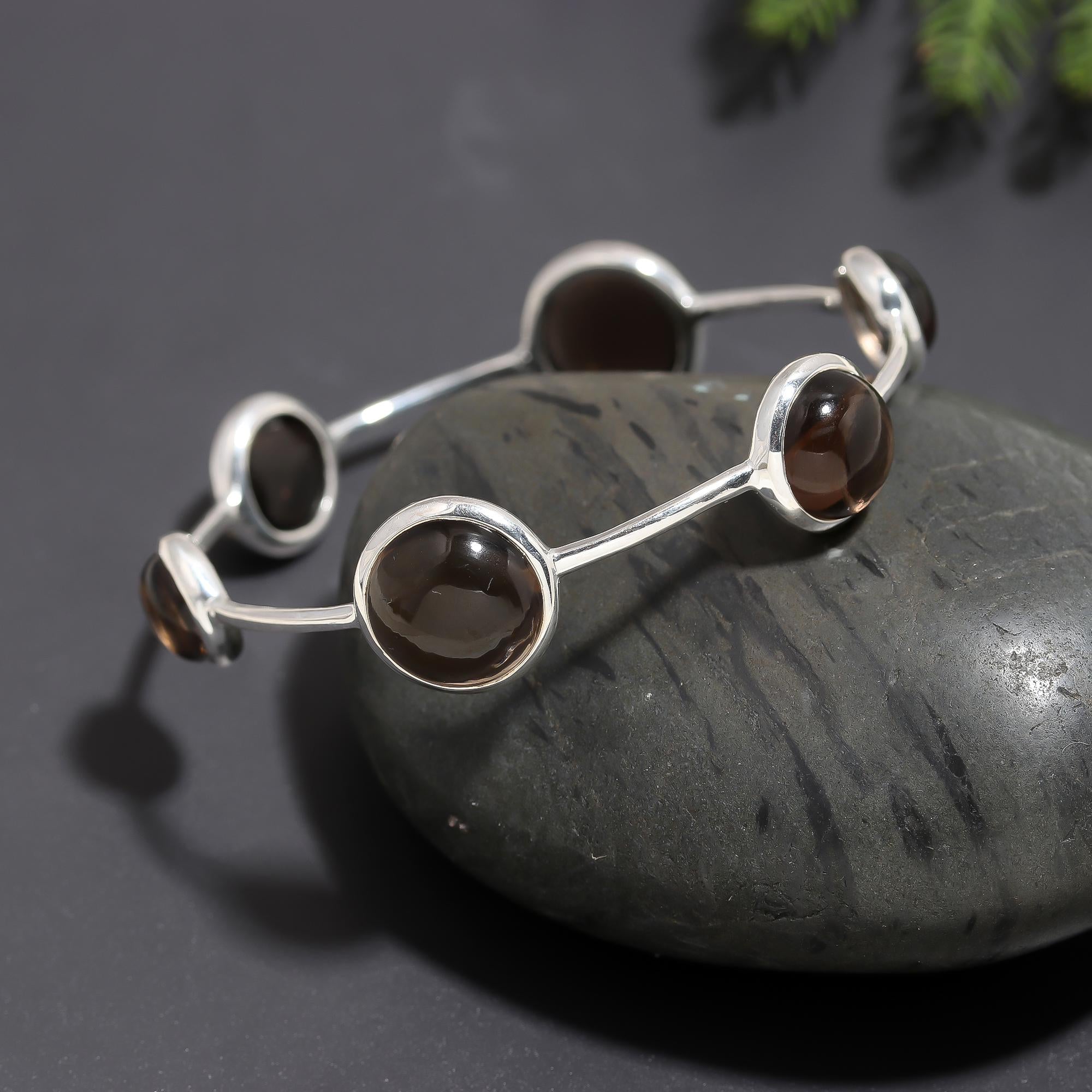925 Silver Smoky Quartz Bangle Bracelet