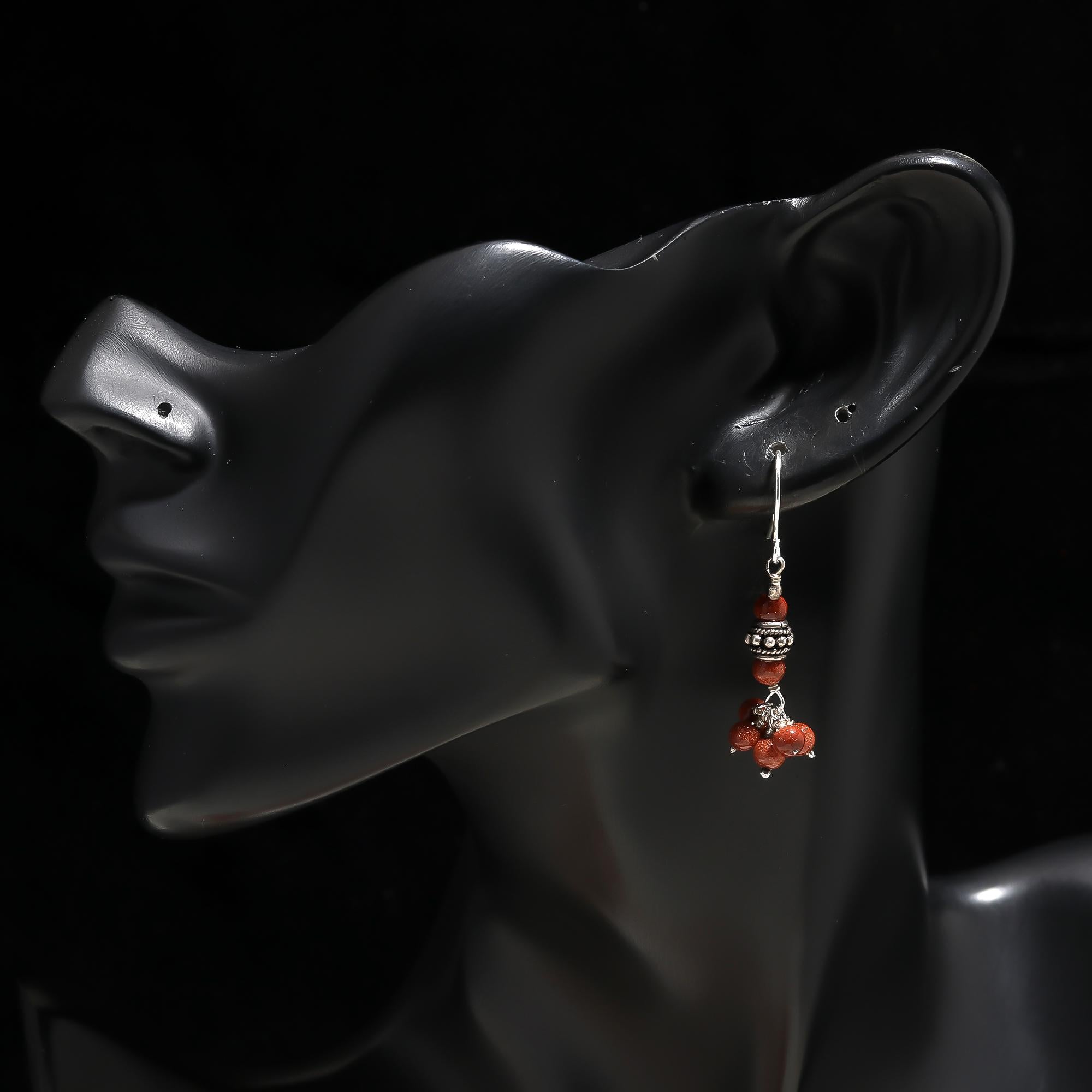 925 Silver Goldstone Cluster Drop Earrings
