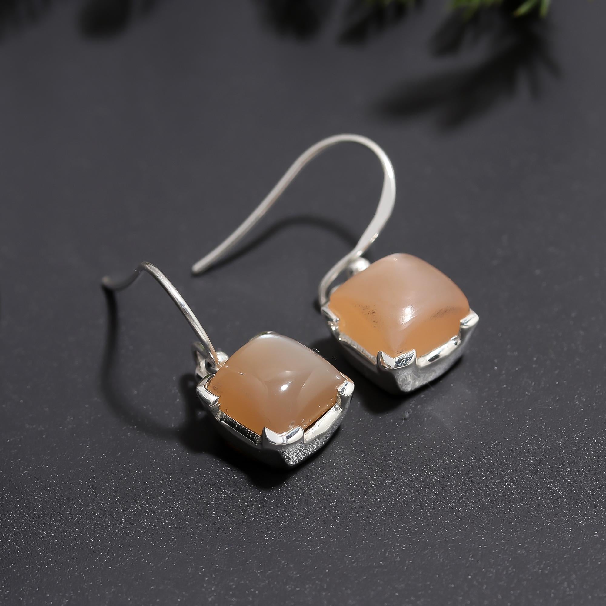 925 Silver Peach Moonstone Drop Earrings