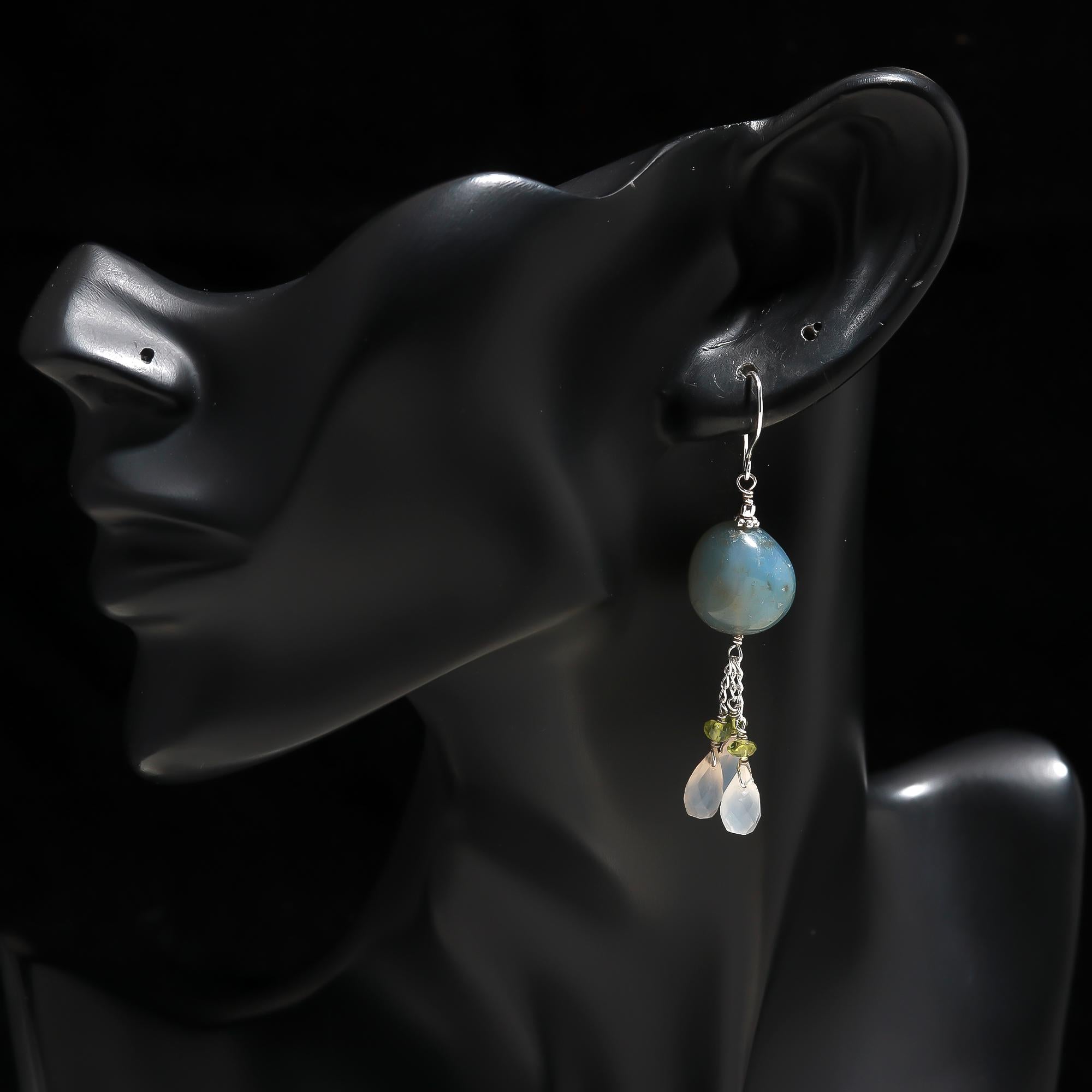 925 Silver Blue Moonstone, Peridot & Quartz Drop Earrings