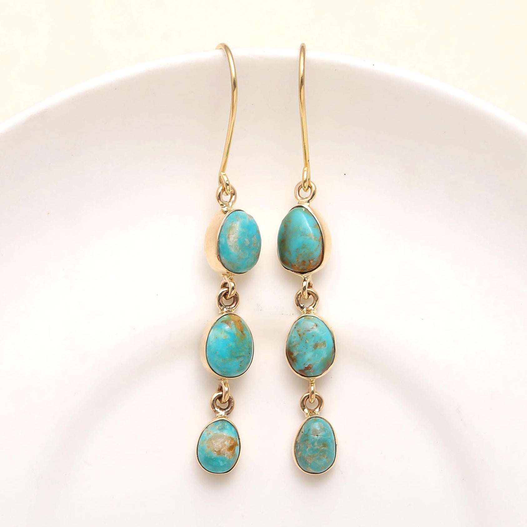 The Triple Horizon: Linear Turquoise Drop Earrings