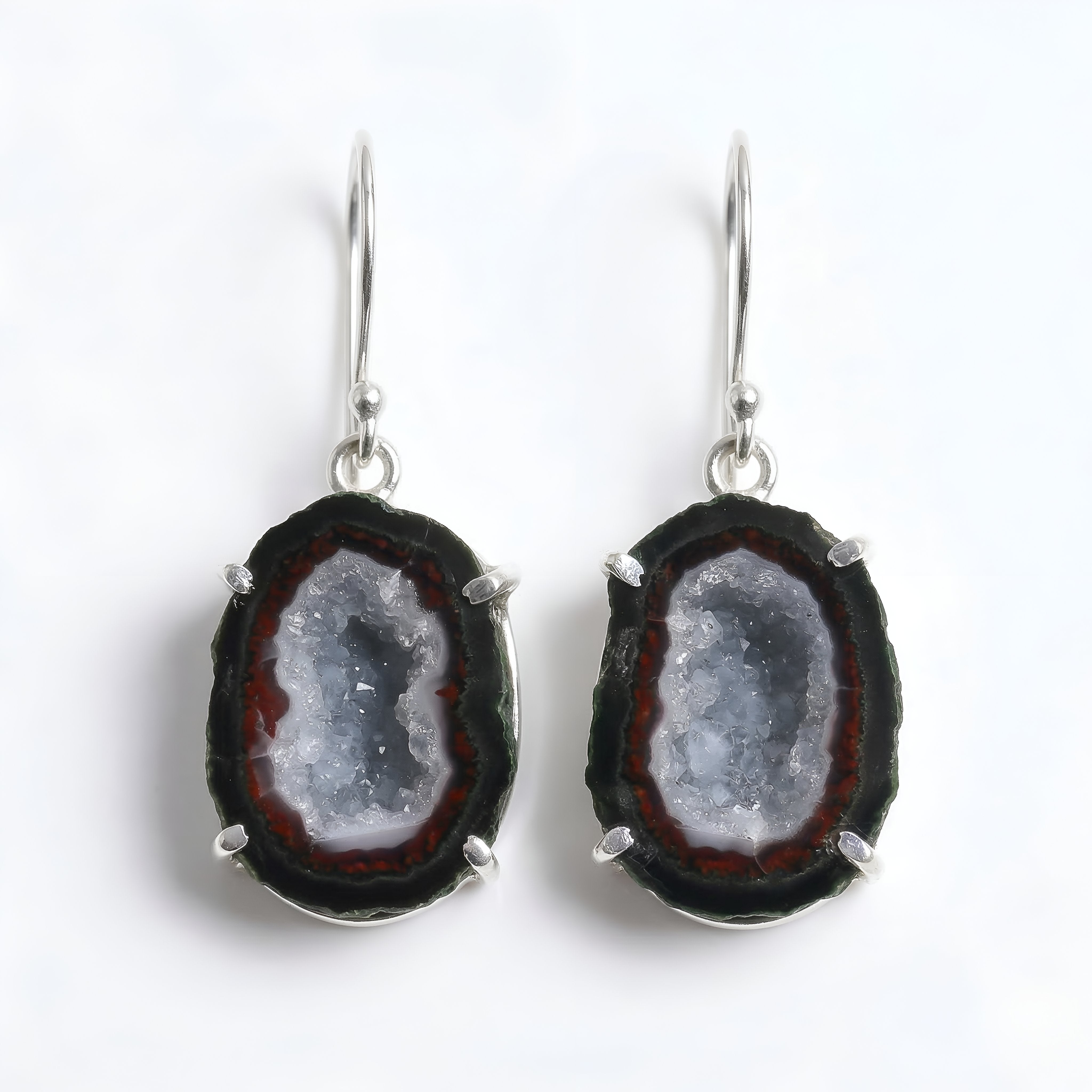 925 Silver Natural Druzy Slice Dangle Earrings