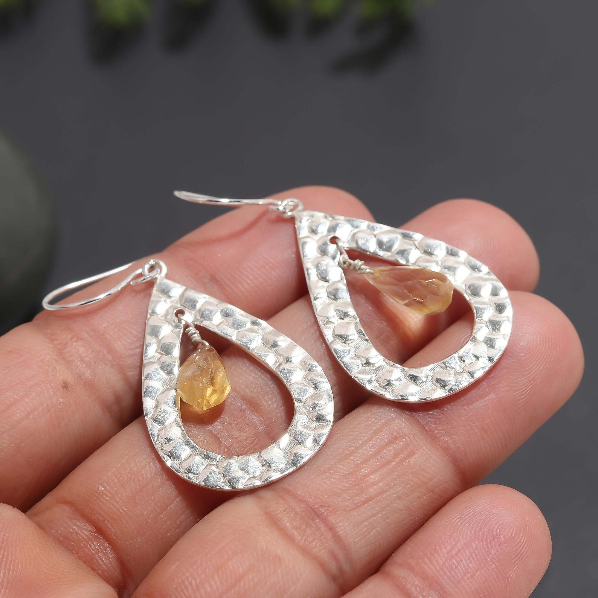 925 Silver Citrine Dangle Earrings