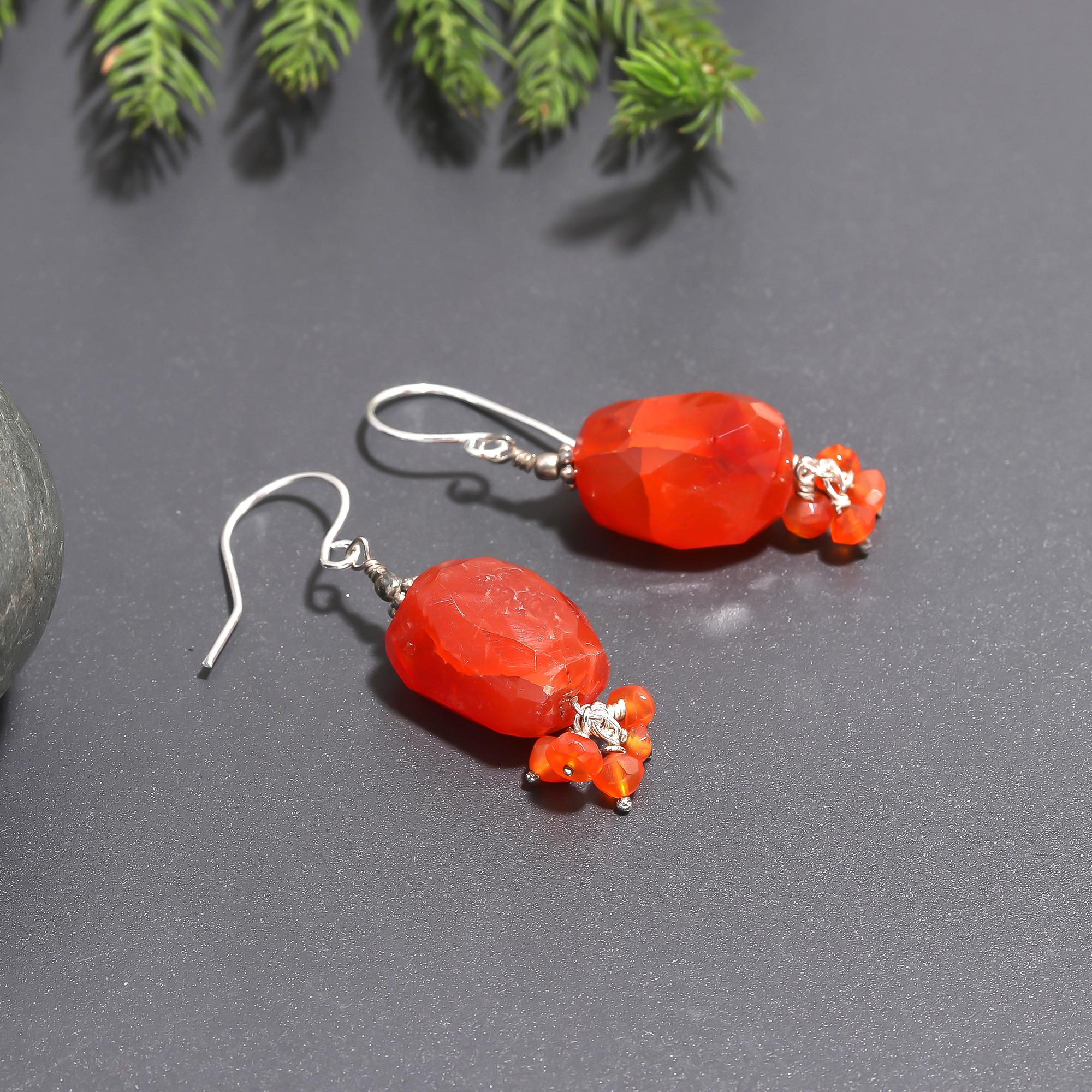 925 Silver Carnelian Beads Dangle Earrings