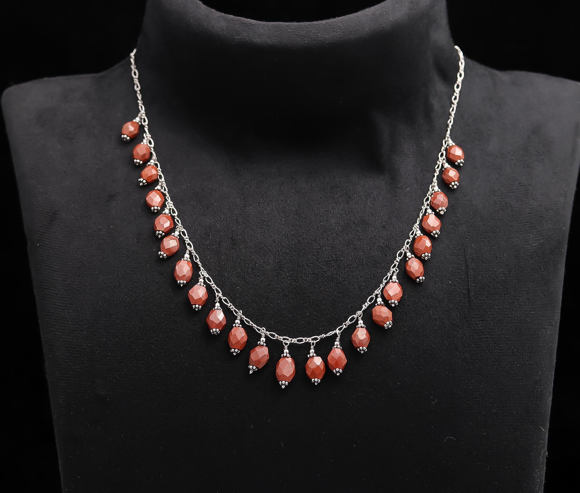 925 Silver Red Jasper Beads Necklace
