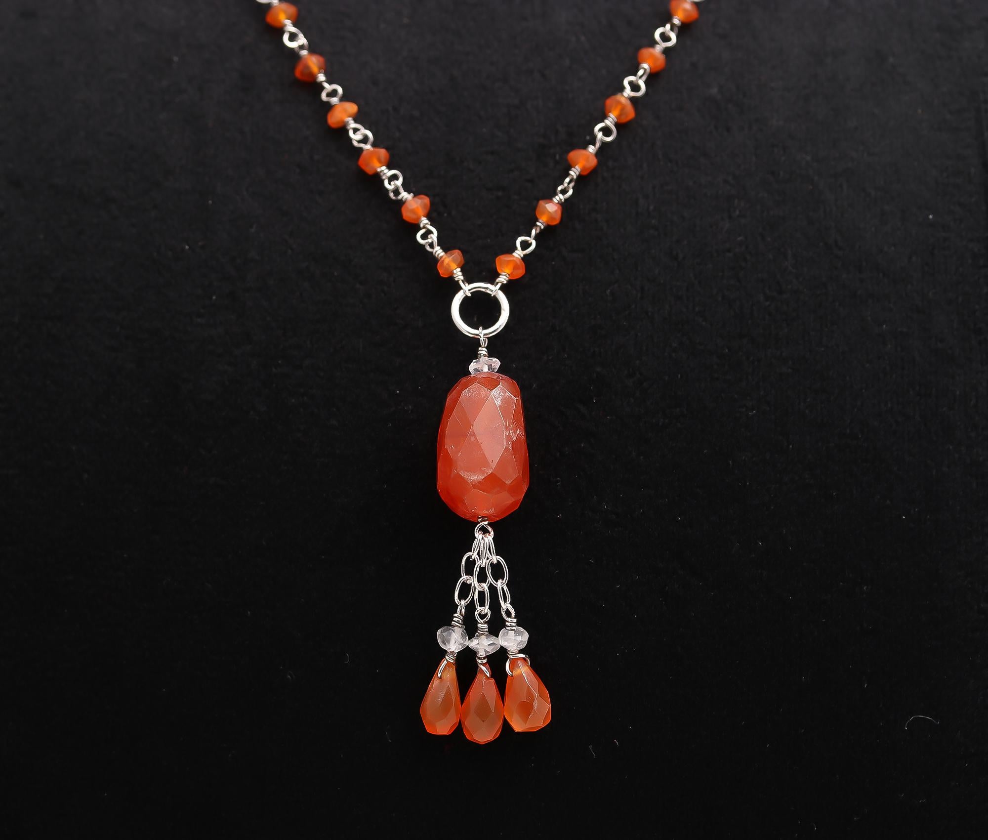 925 Silver Carnelian Beaded Pendant Necklace