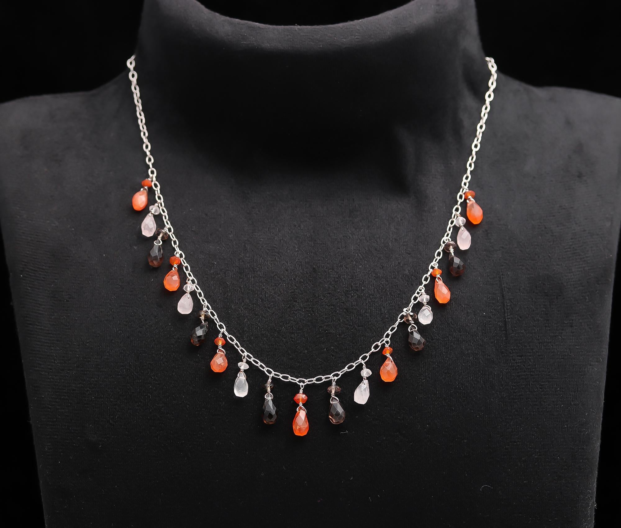 925 Silver Multi-Gemstone Drop Necklace