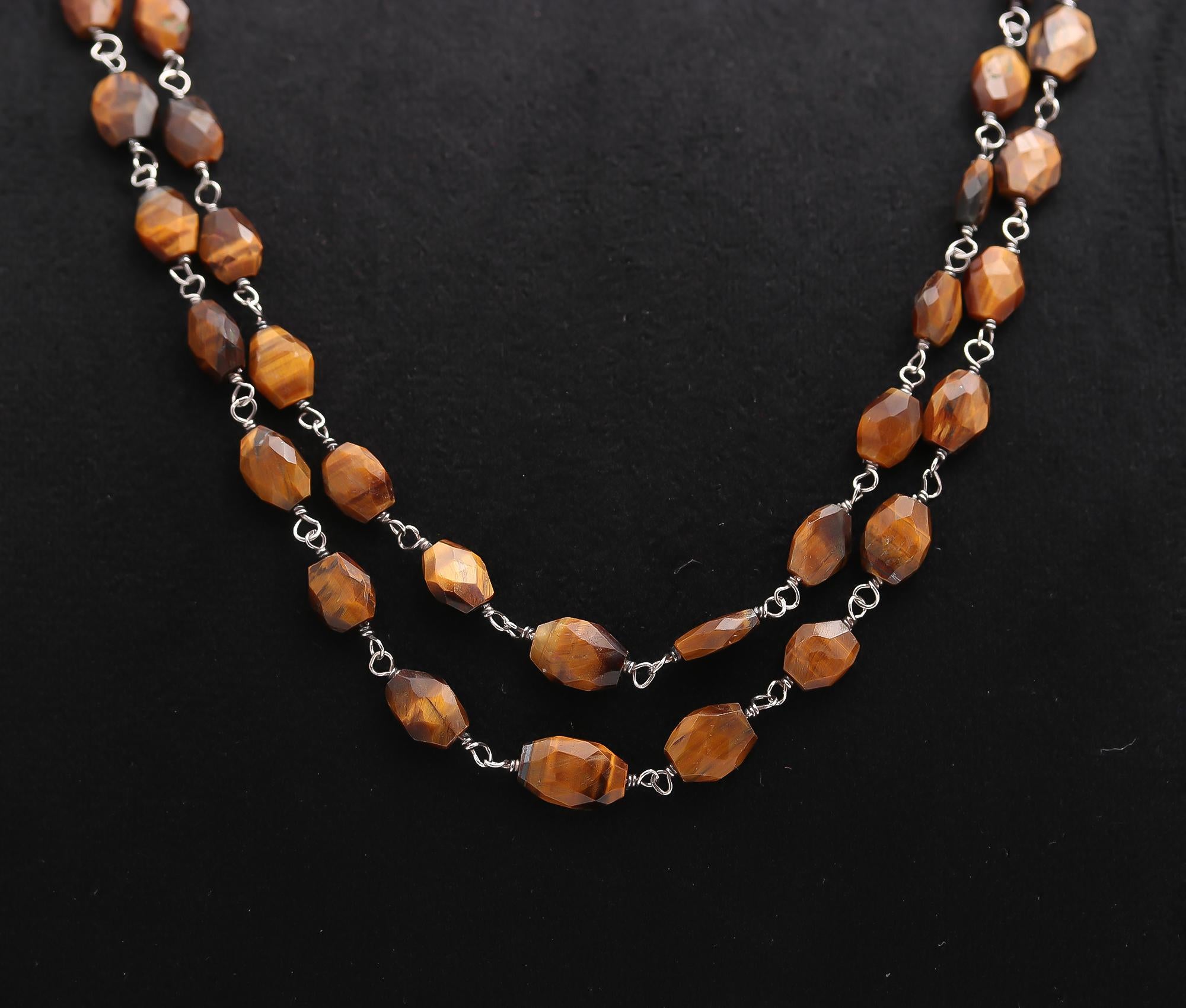 925 Silver Tiger Eye Beads Double Layer Necklace
