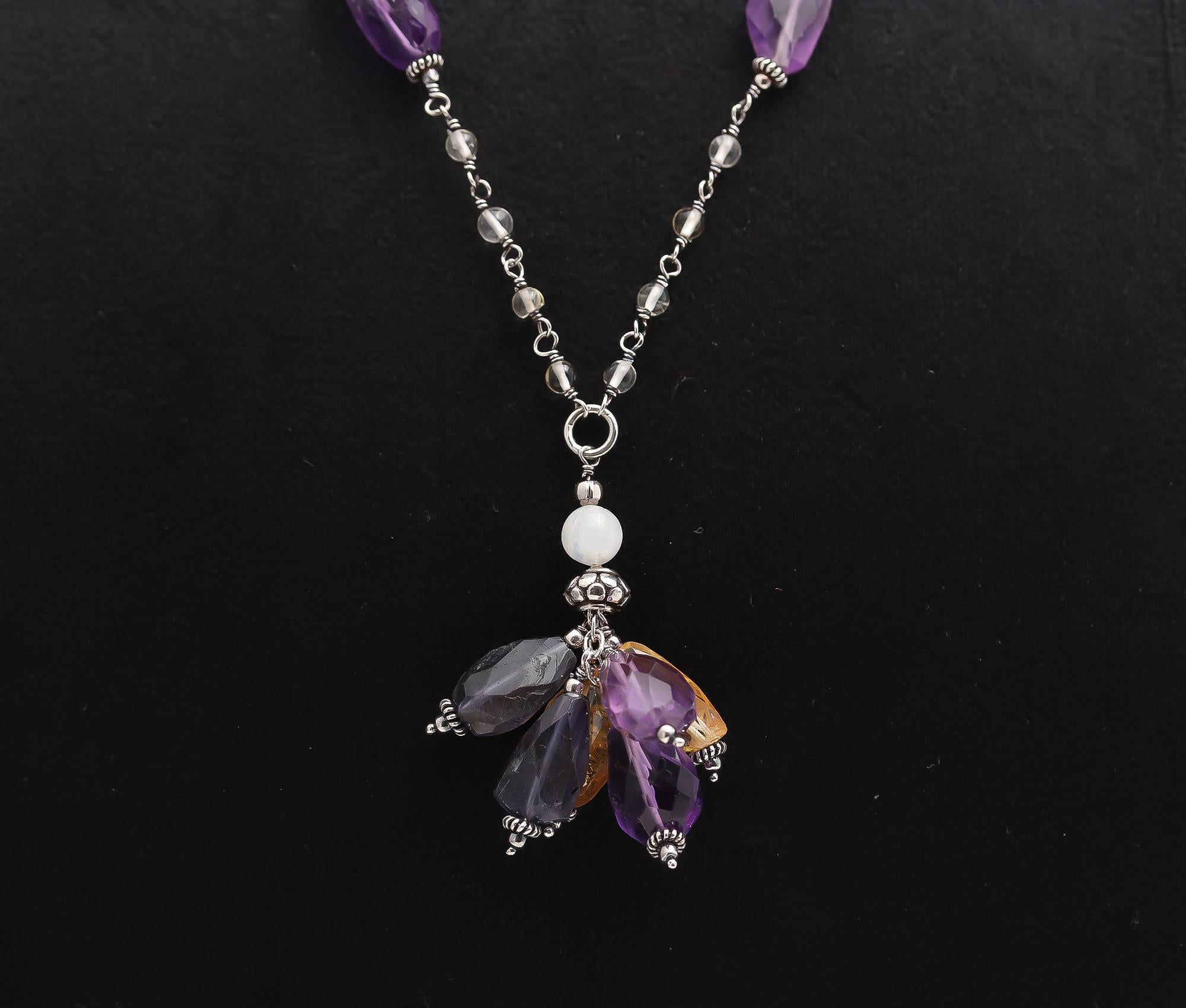 925 Silver Beads Cluster Drop Pendant Necklace