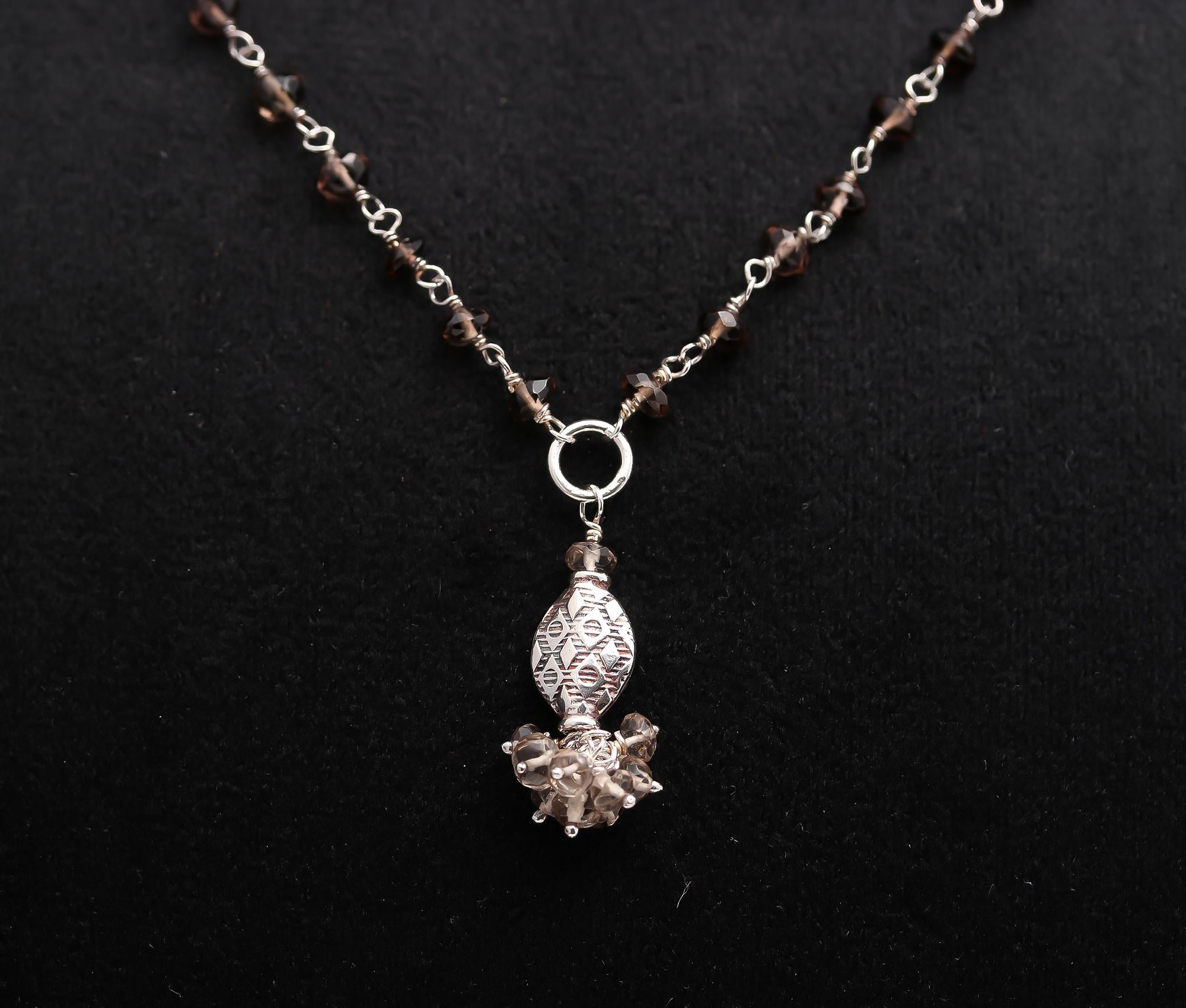 925 Silver Smoky Quartz Beaded Pendant Necklace