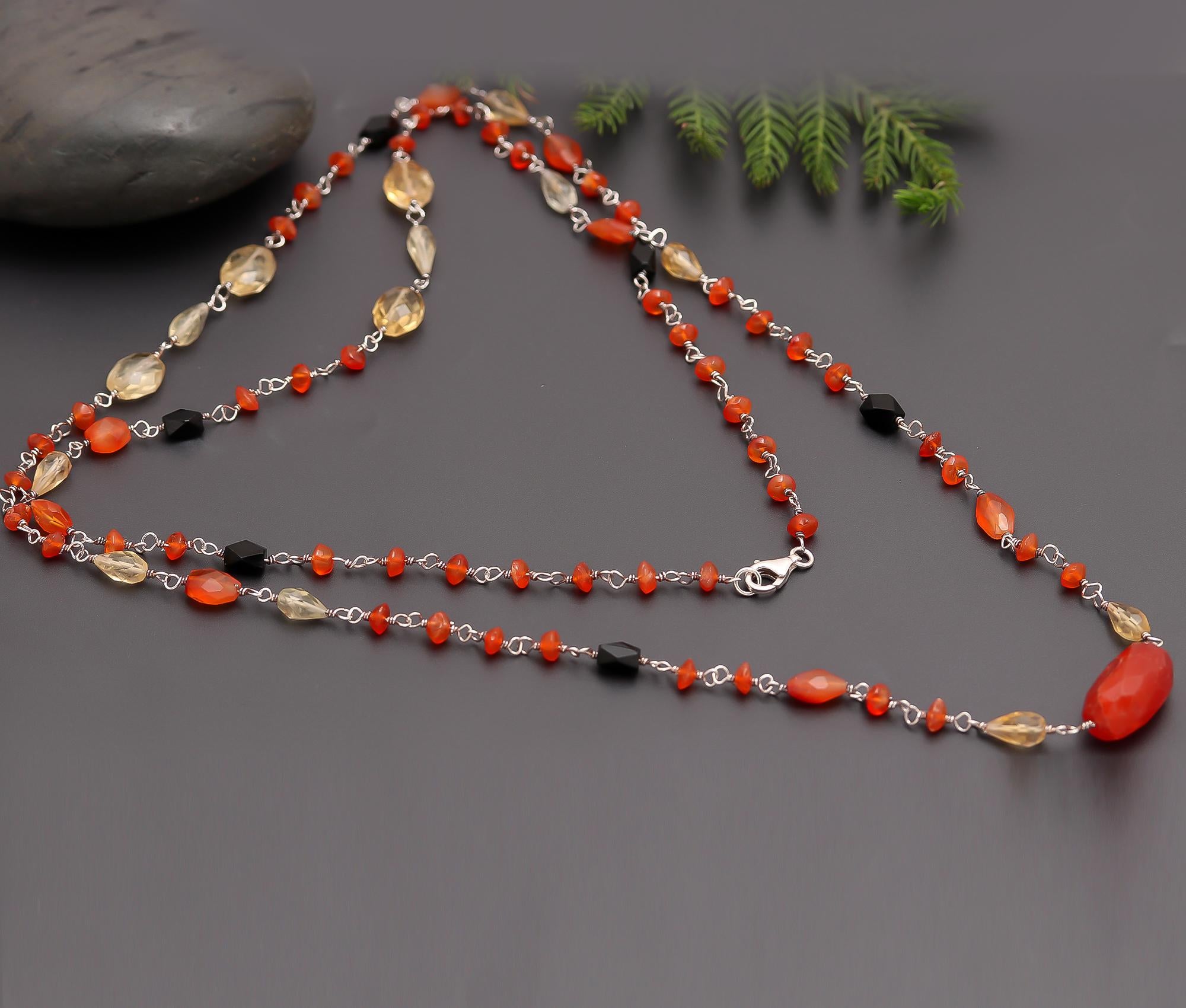 925 Silver Multi-Gemstone Beaded Long Necklace