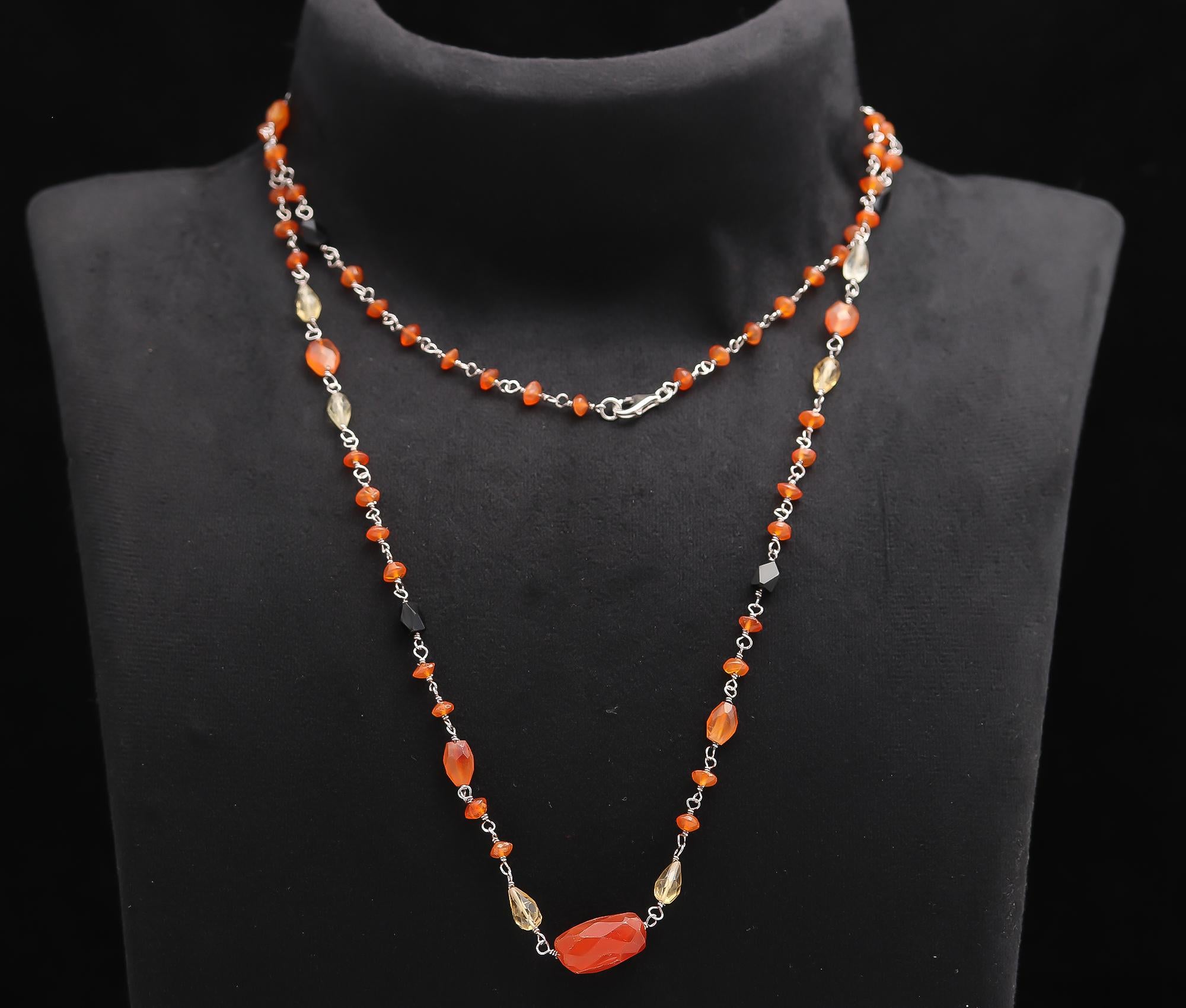 925 Silver Multi-Gemstone Beaded Long Necklace