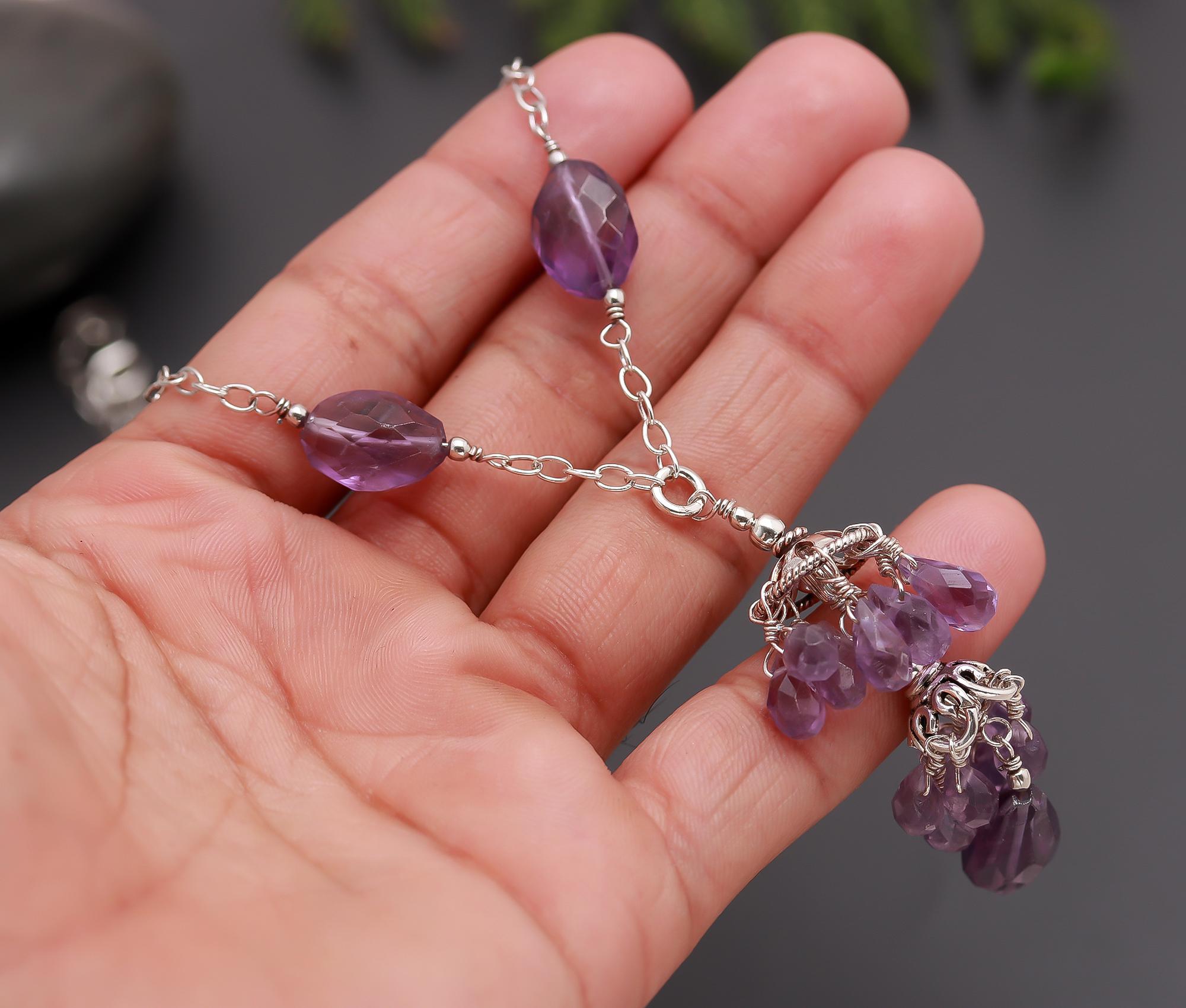 925 Silver Amethyst Beads Pendant Necklace