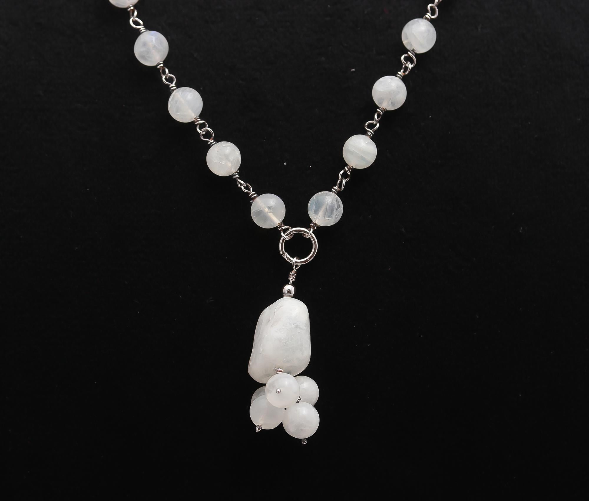 925 Silver Rainbow Moonstone Beads Necklace