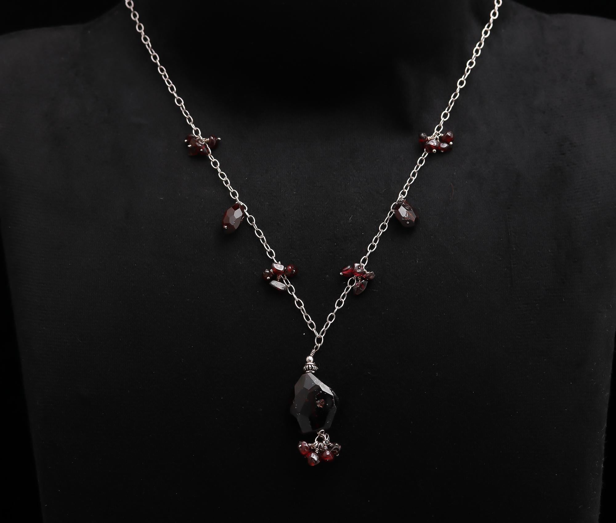 925 Silver Garnet Beads Pendant Necklace