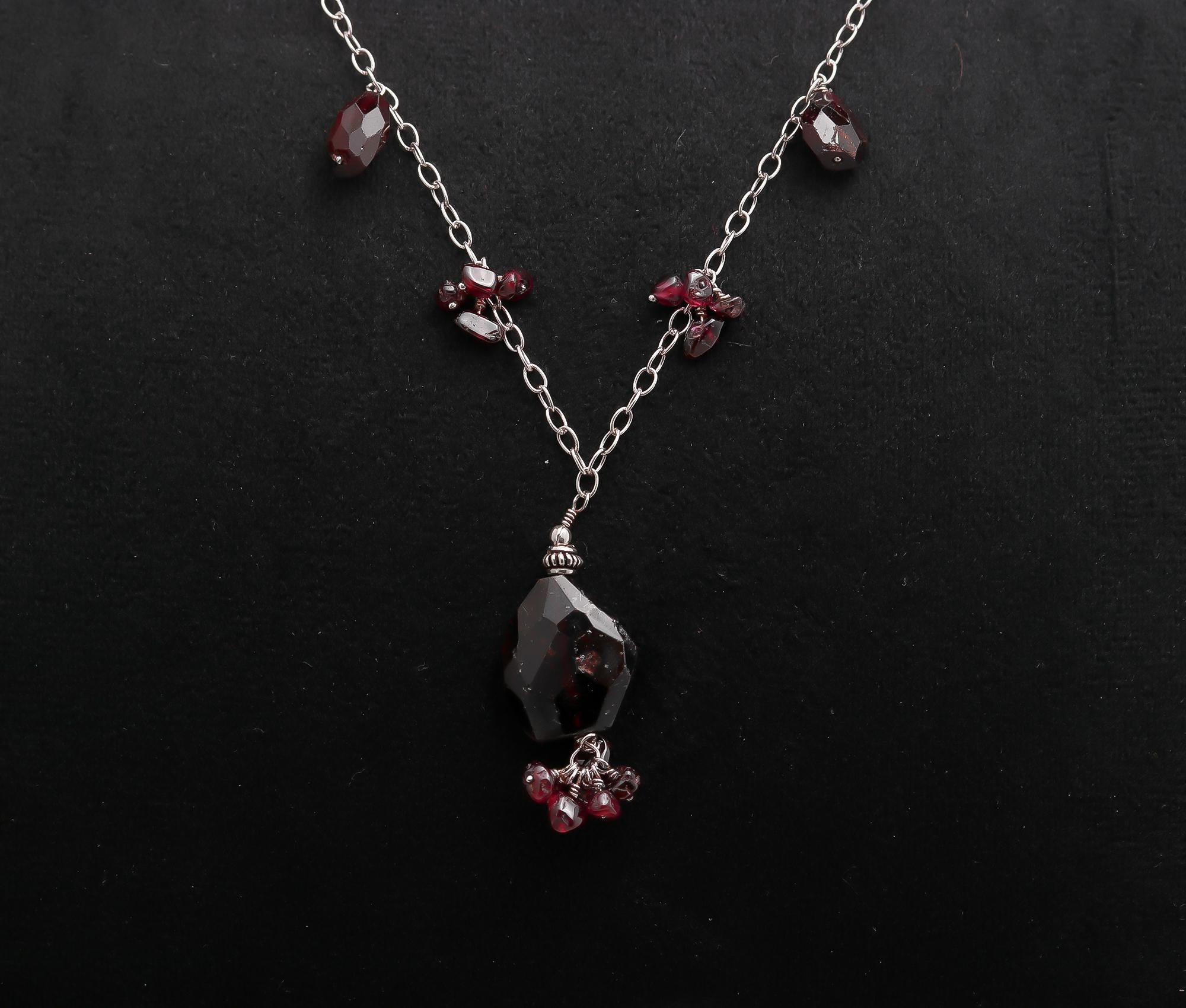 925 Silver Garnet Beads Pendant Necklace