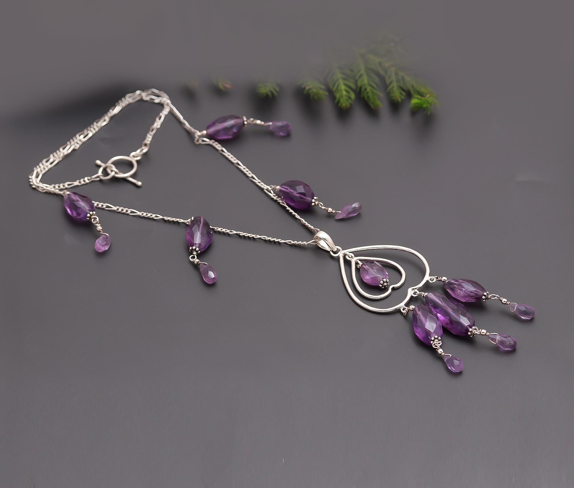 925 Silver Amethyst Beads Pendant Necklace