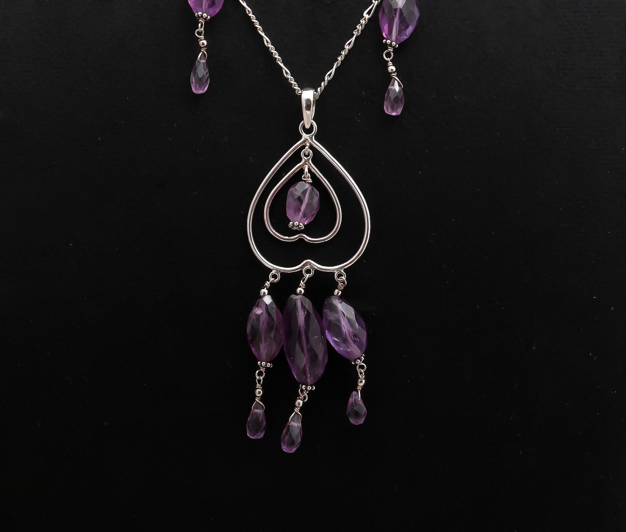 925 Silver Amethyst Beads Pendant Necklace
