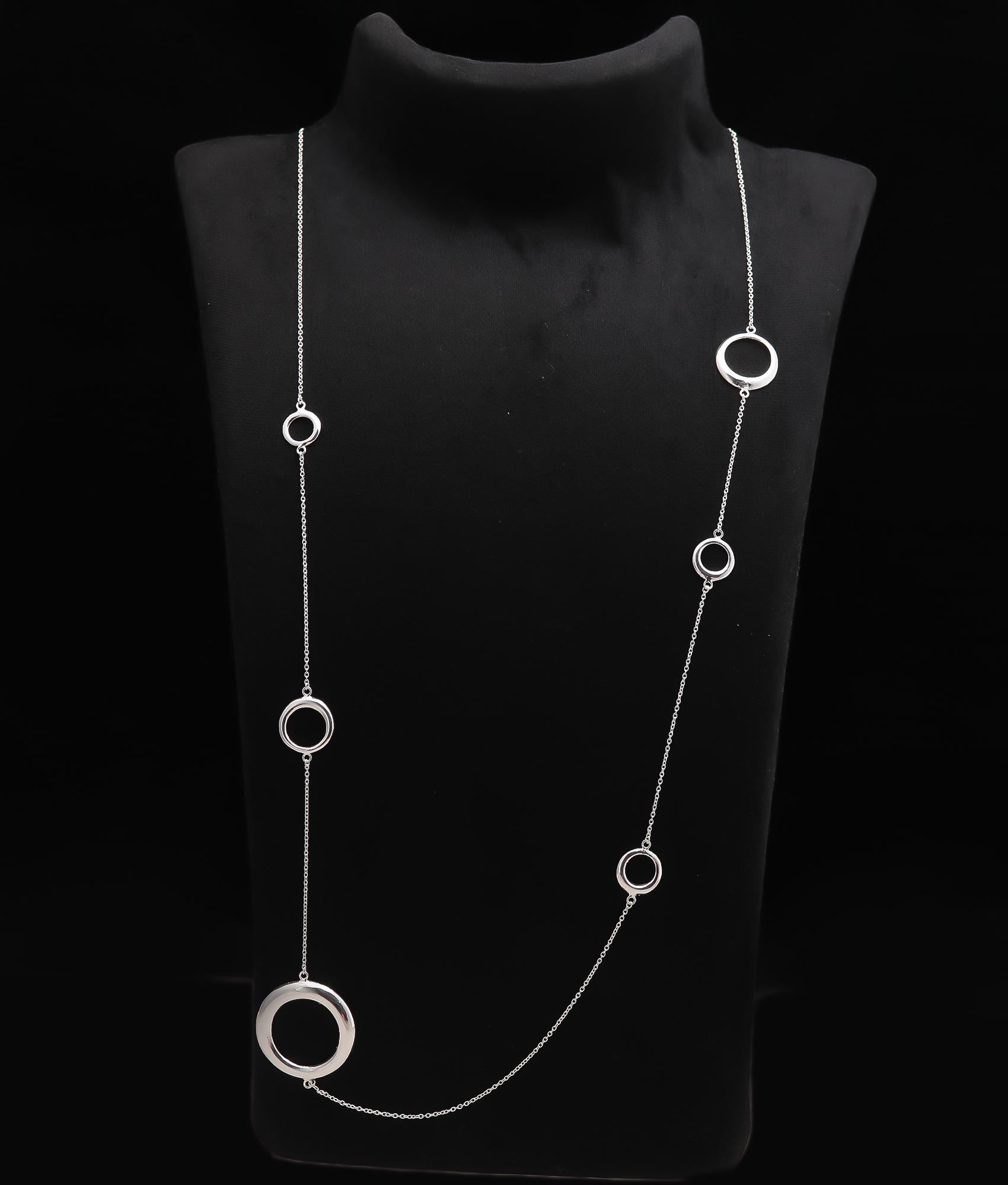 925 Silver Long Circle Link Necklace