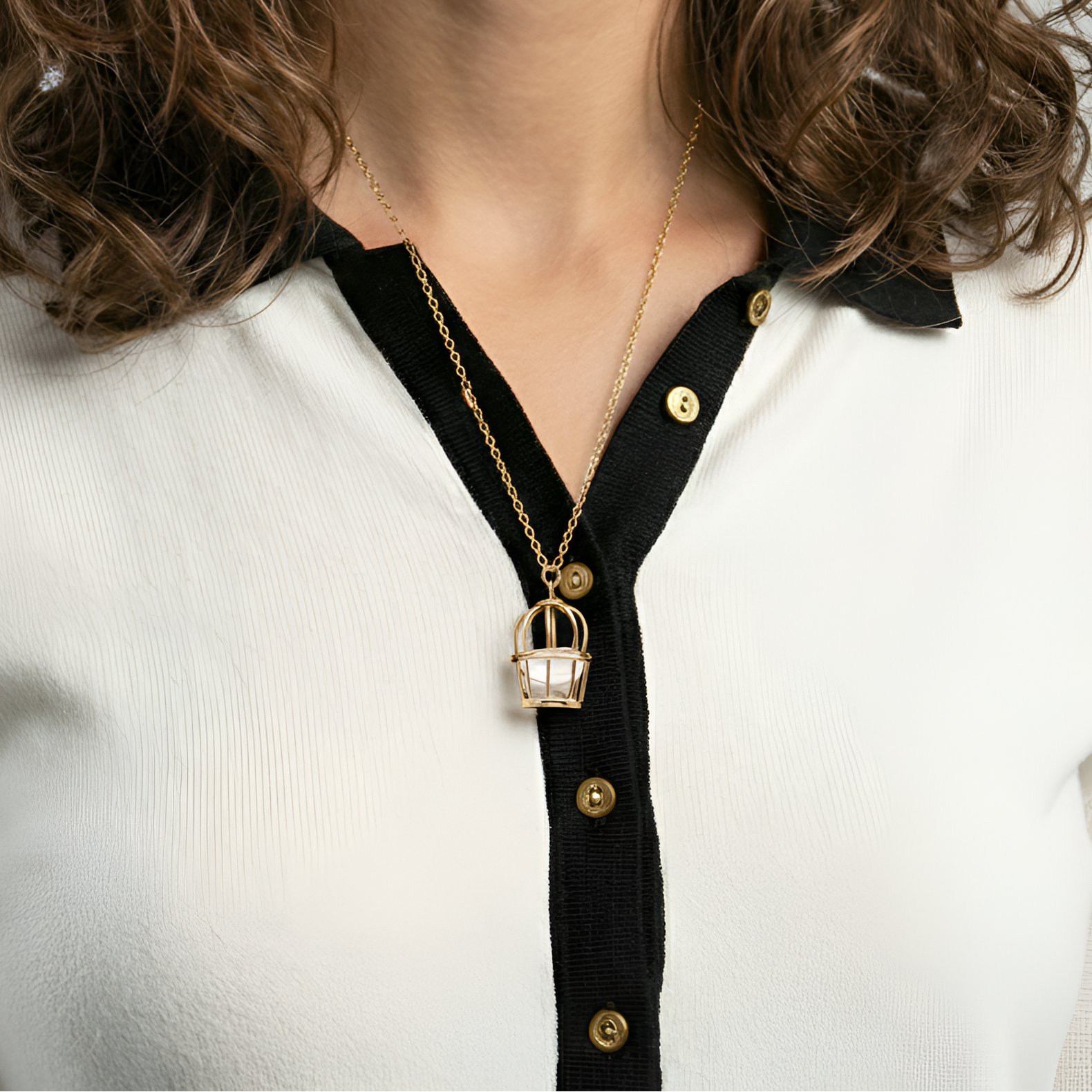 The Gilded Sanctuary: Raw Quartz Cage Pendant Necklace