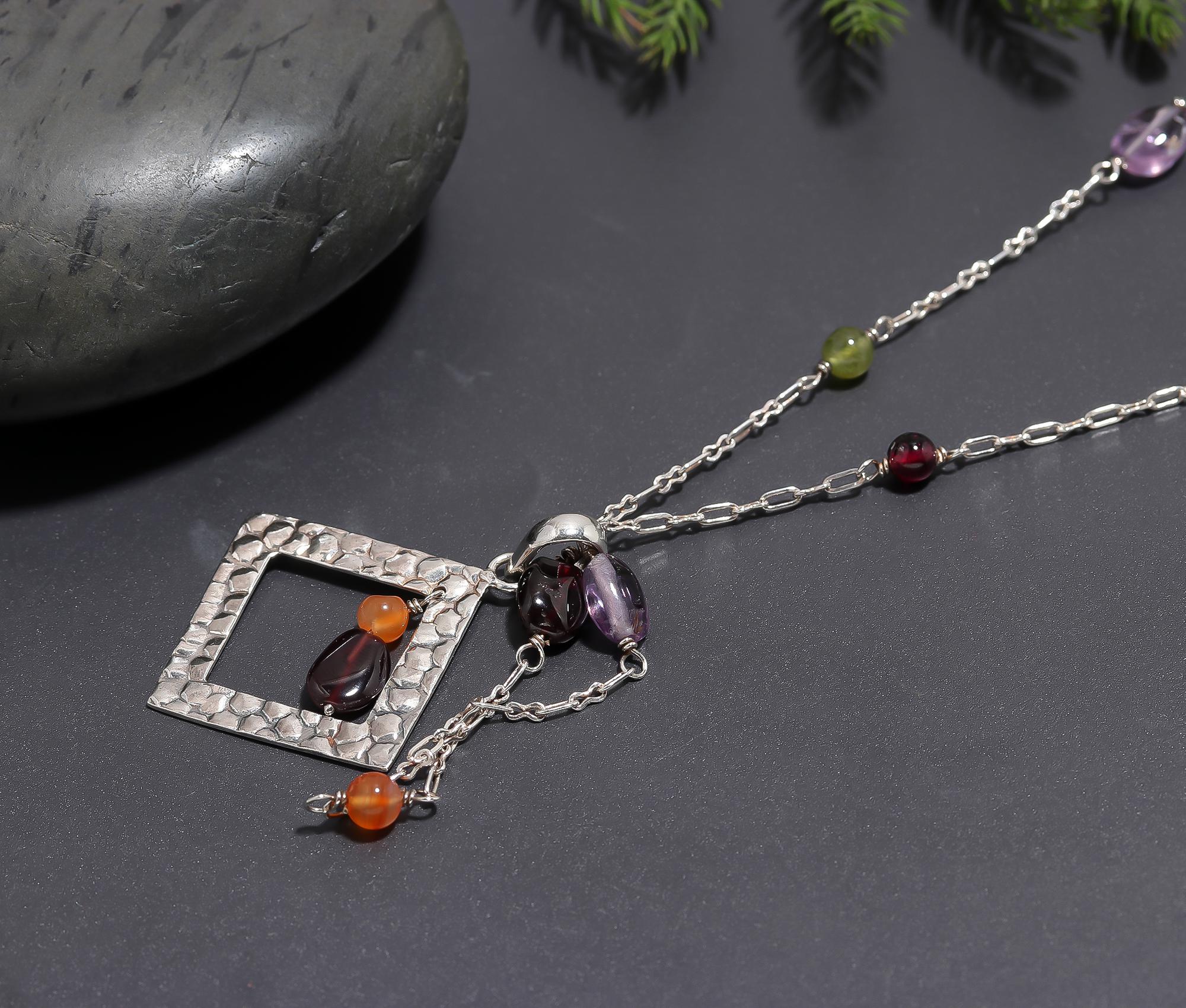 925 Silver Mixed Gemstones Pendant Necklace