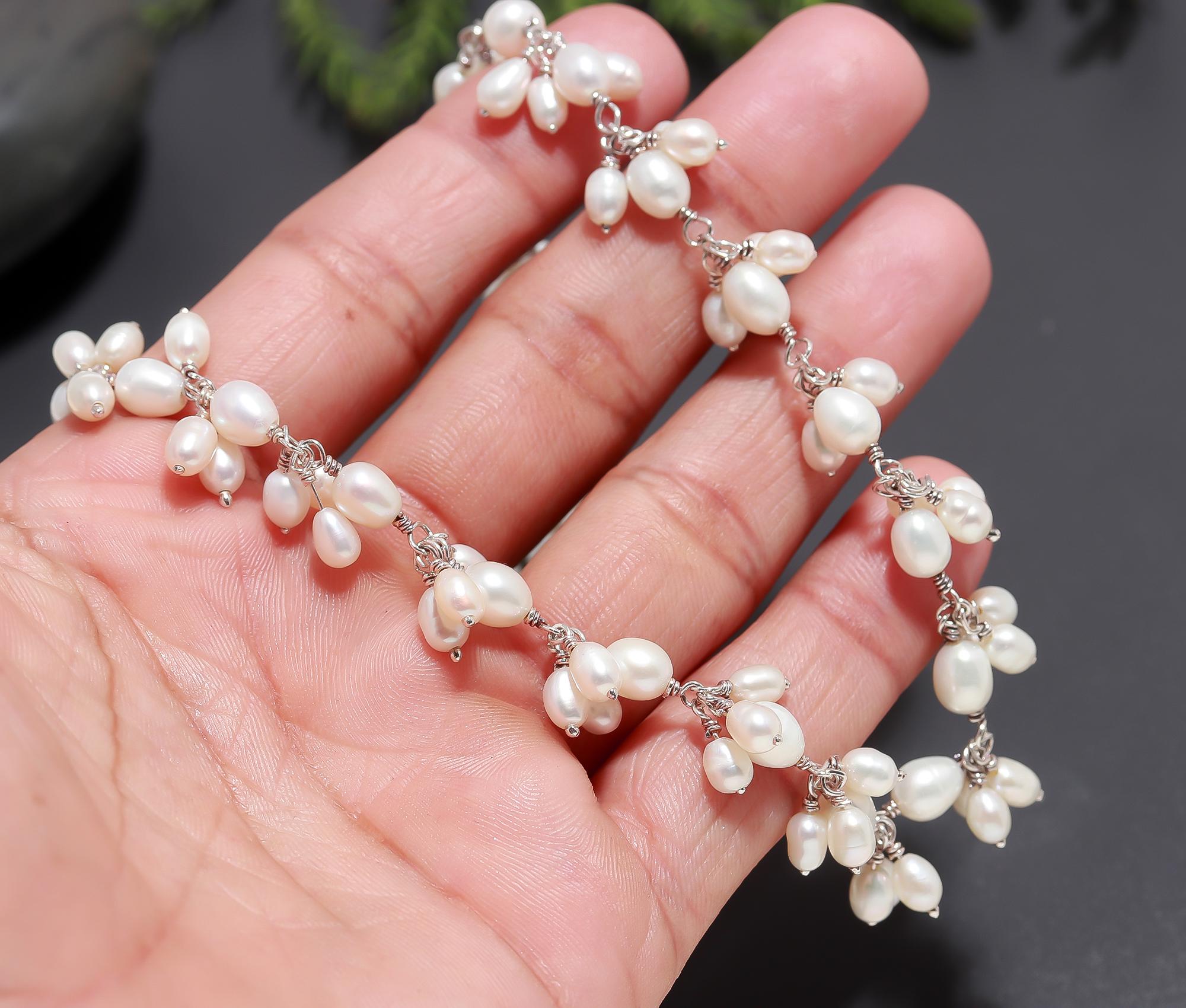 925 Silver Cluster Pearl Beaded Necklace