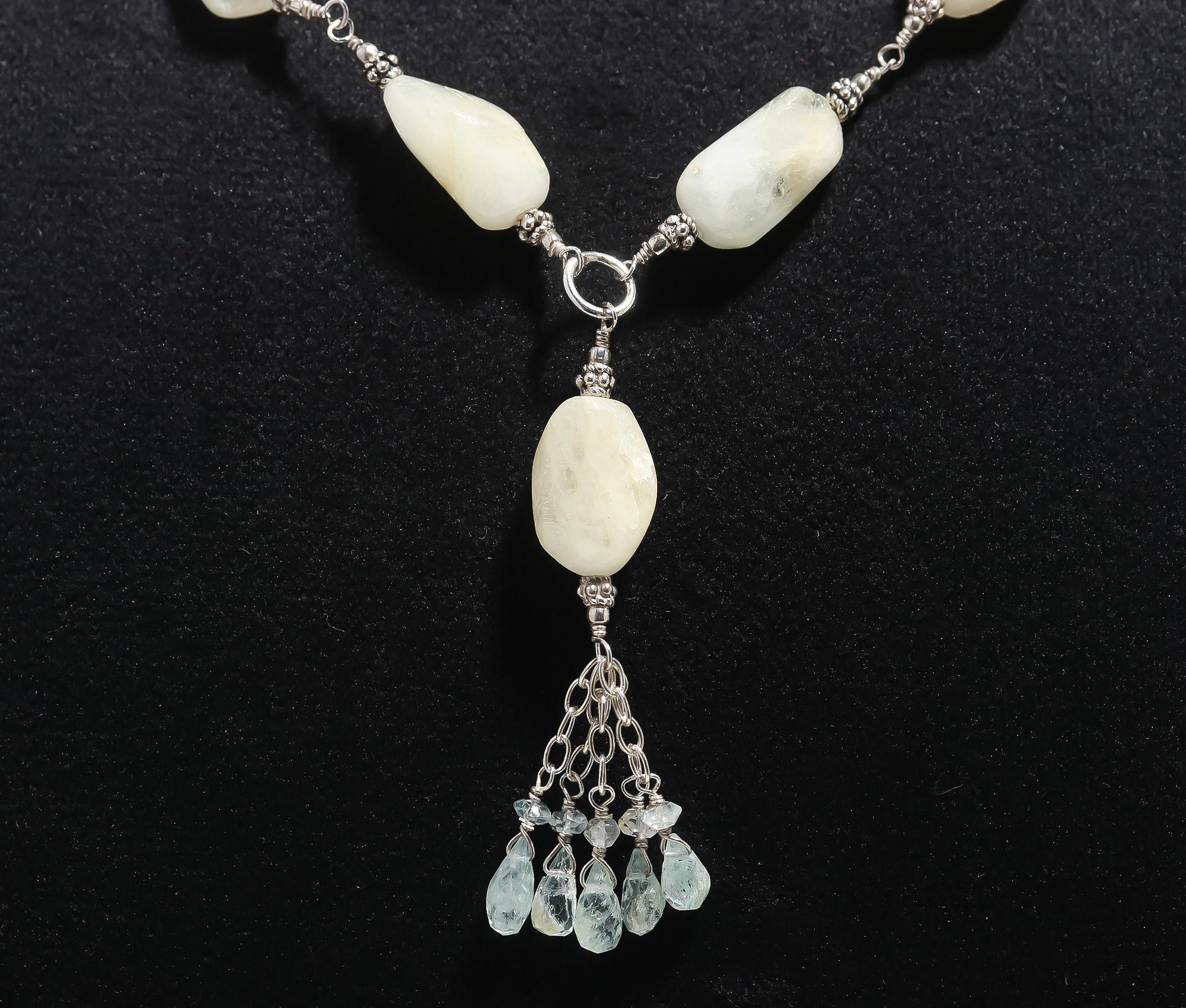 925 Silver Aquamarine Beads Necklace