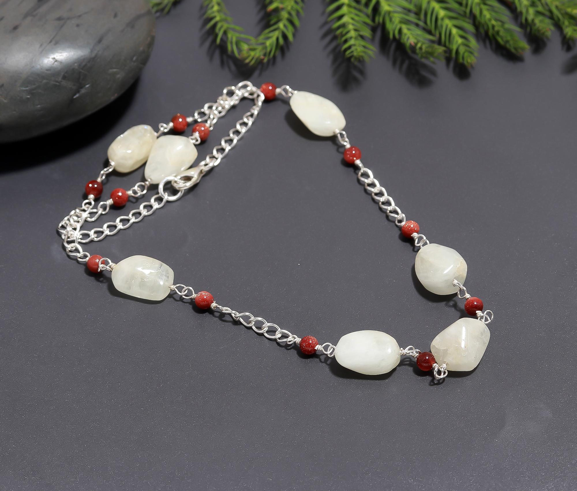 925 Silver Moonstone and Goldstone Necklace