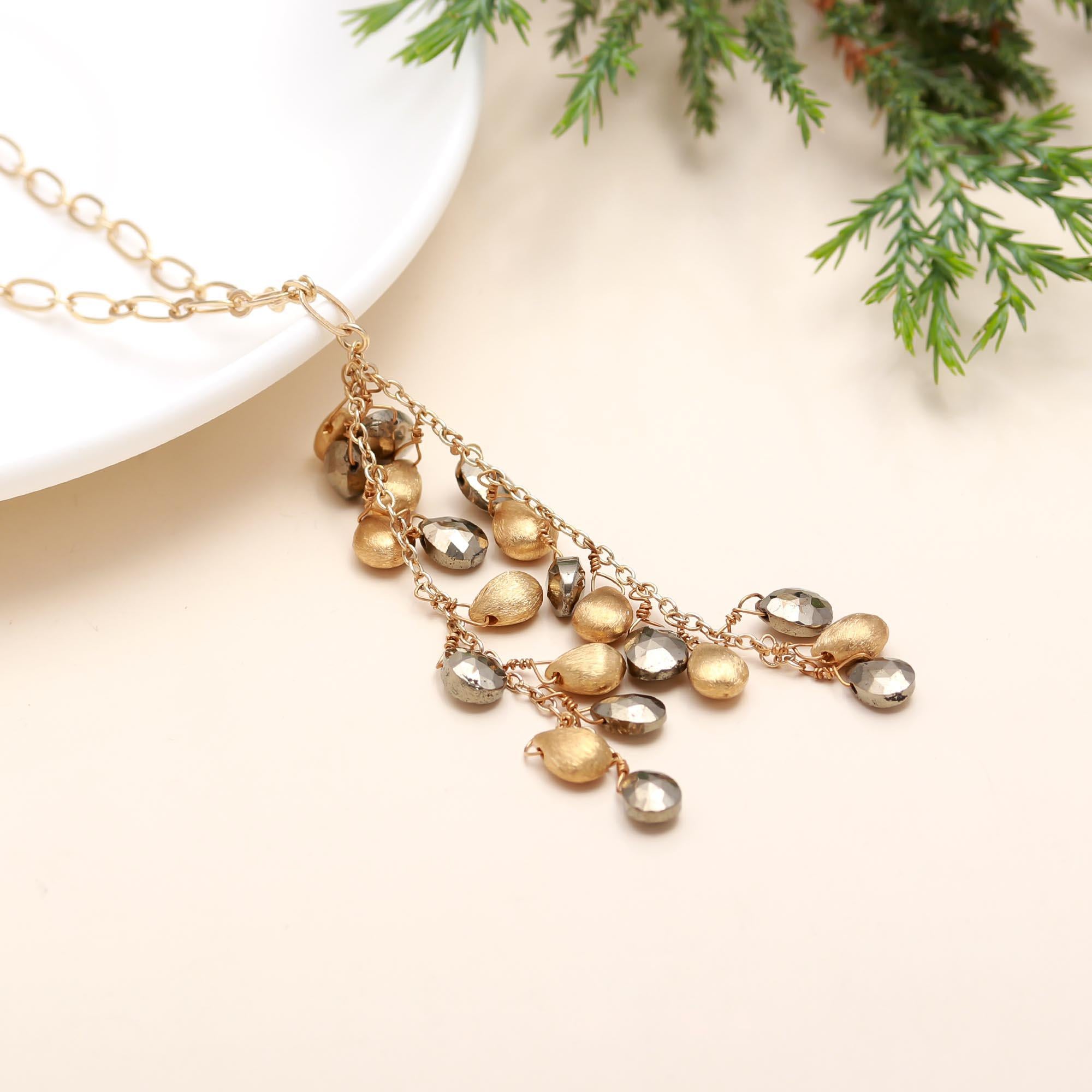 Designer Brass Grapevine Necklace with Pyrite