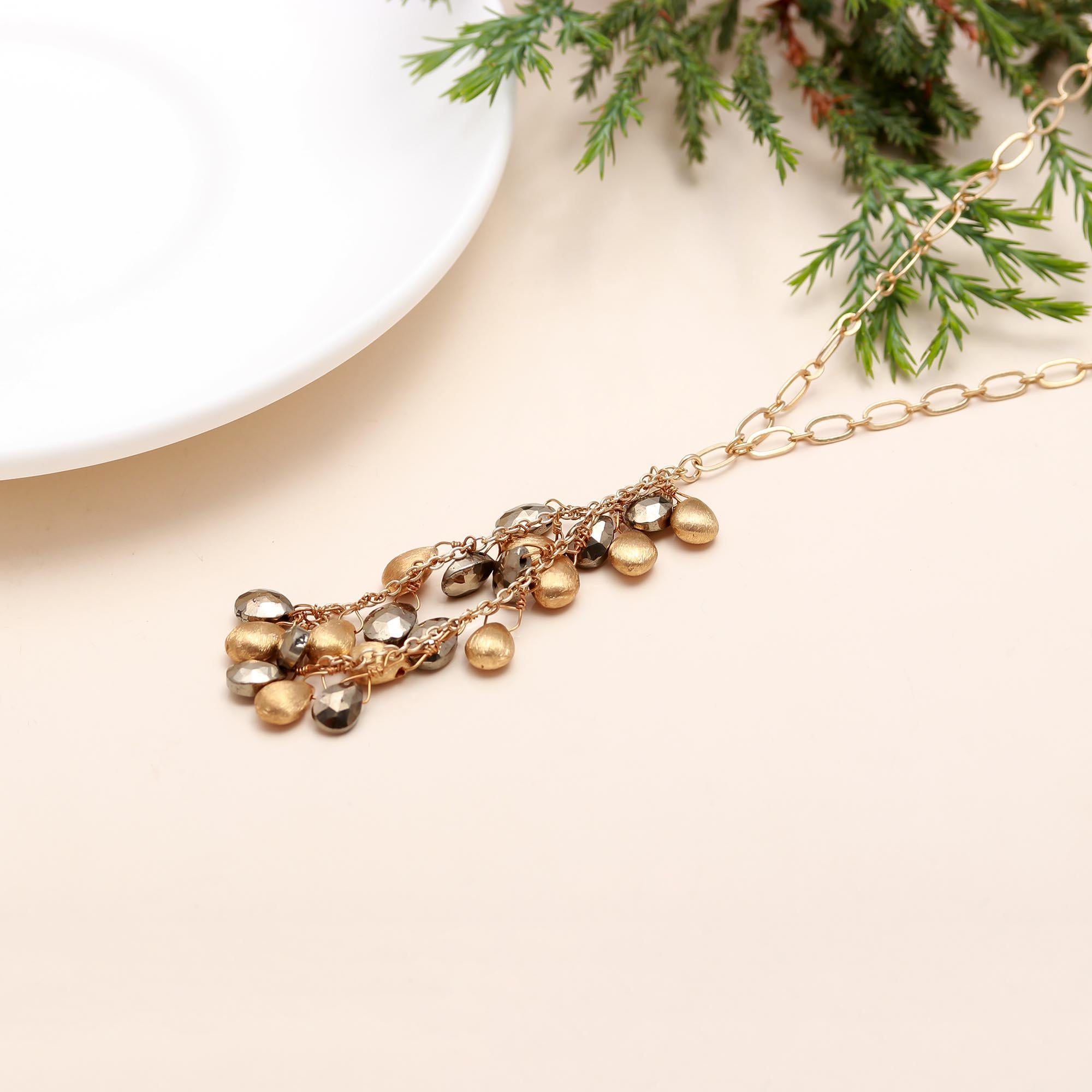 Designer Brass Grapevine Necklace with Pyrite