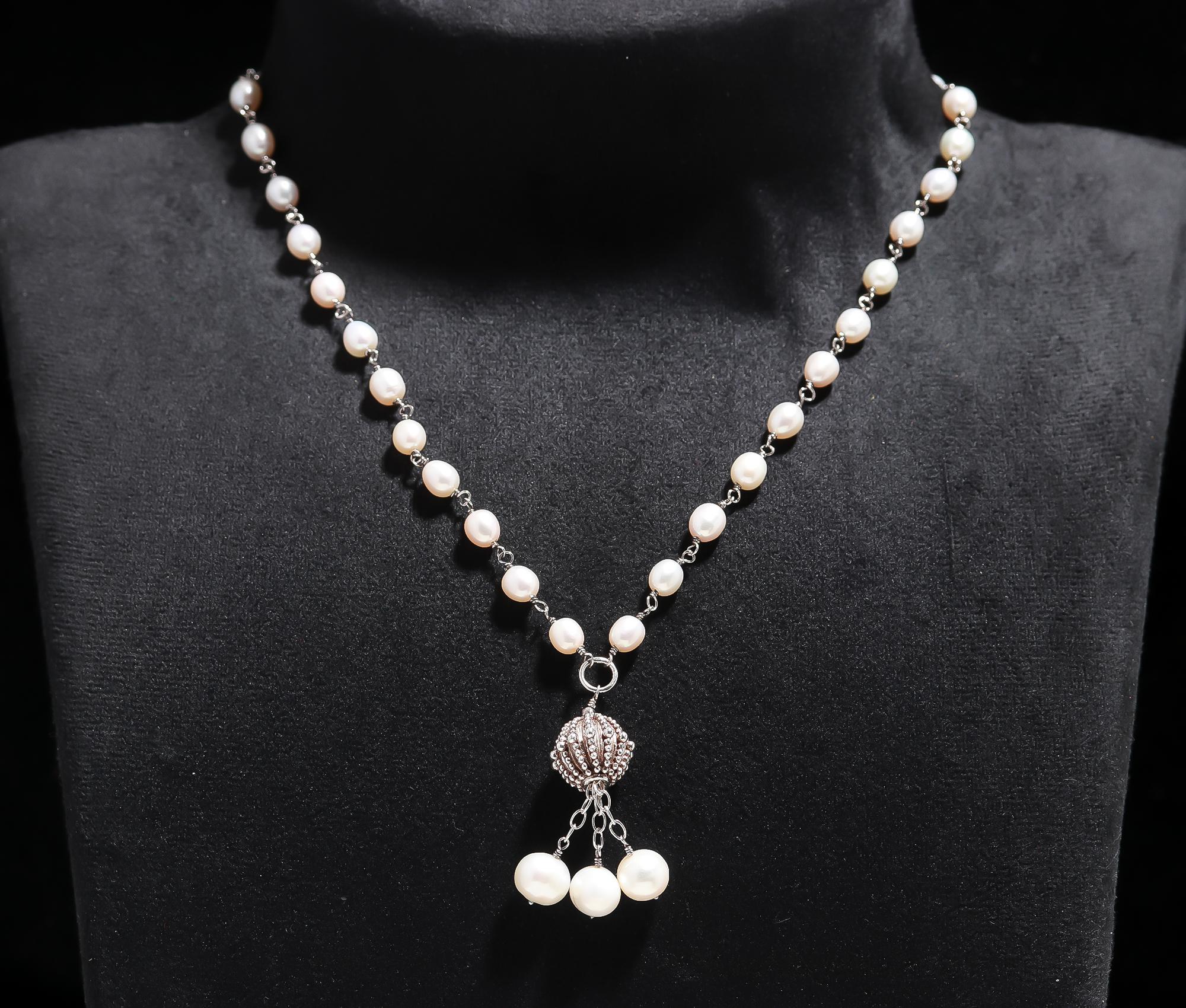 925 Silver Freshwater Pearl Beaded Necklace