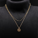 Antitarnish Brass Coin Necklace with Pyrite Gemstone