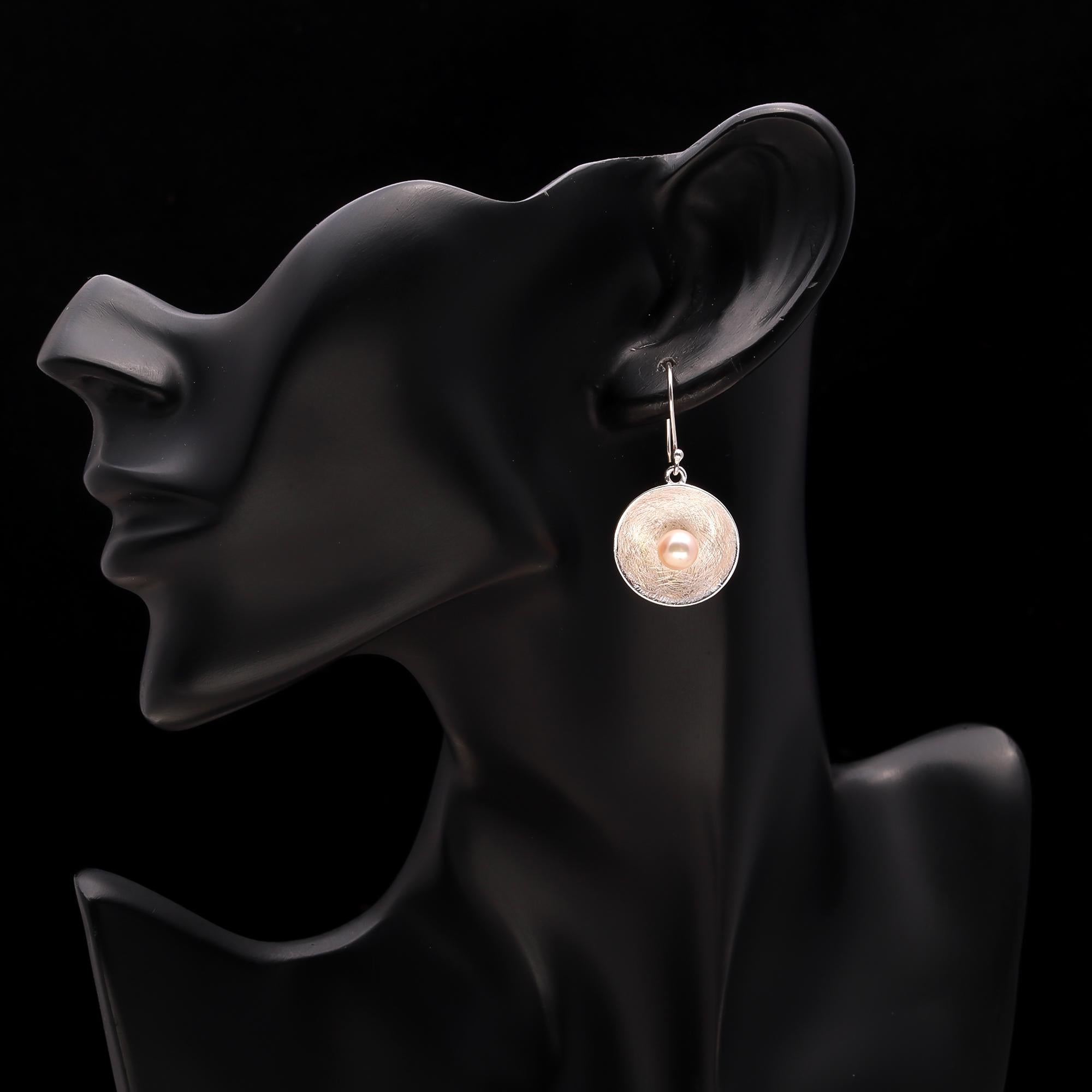 The Brushed Dish: Textured Silver Pearl Earrings