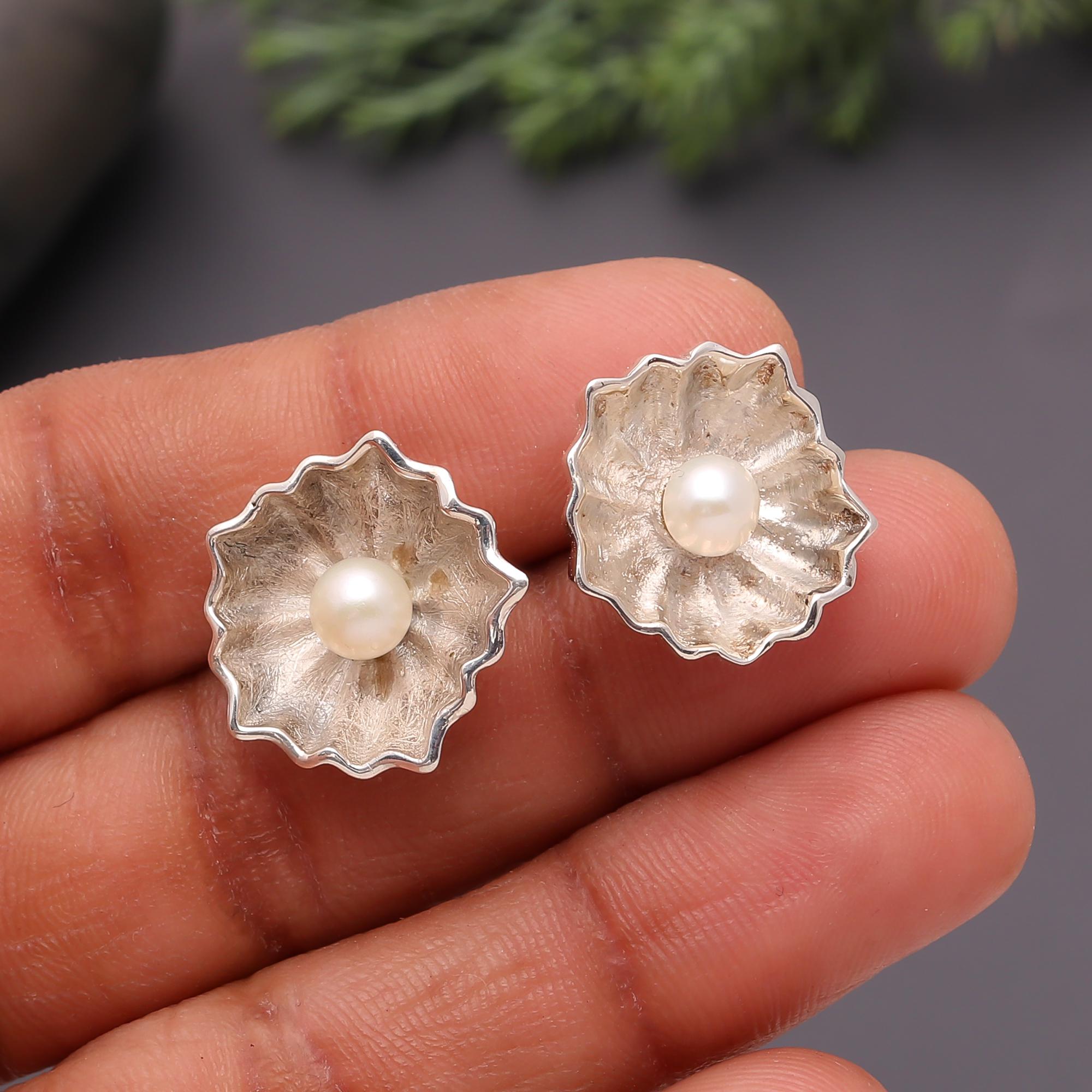 The Scalloped Blooms: Silver Textured Flower Studs