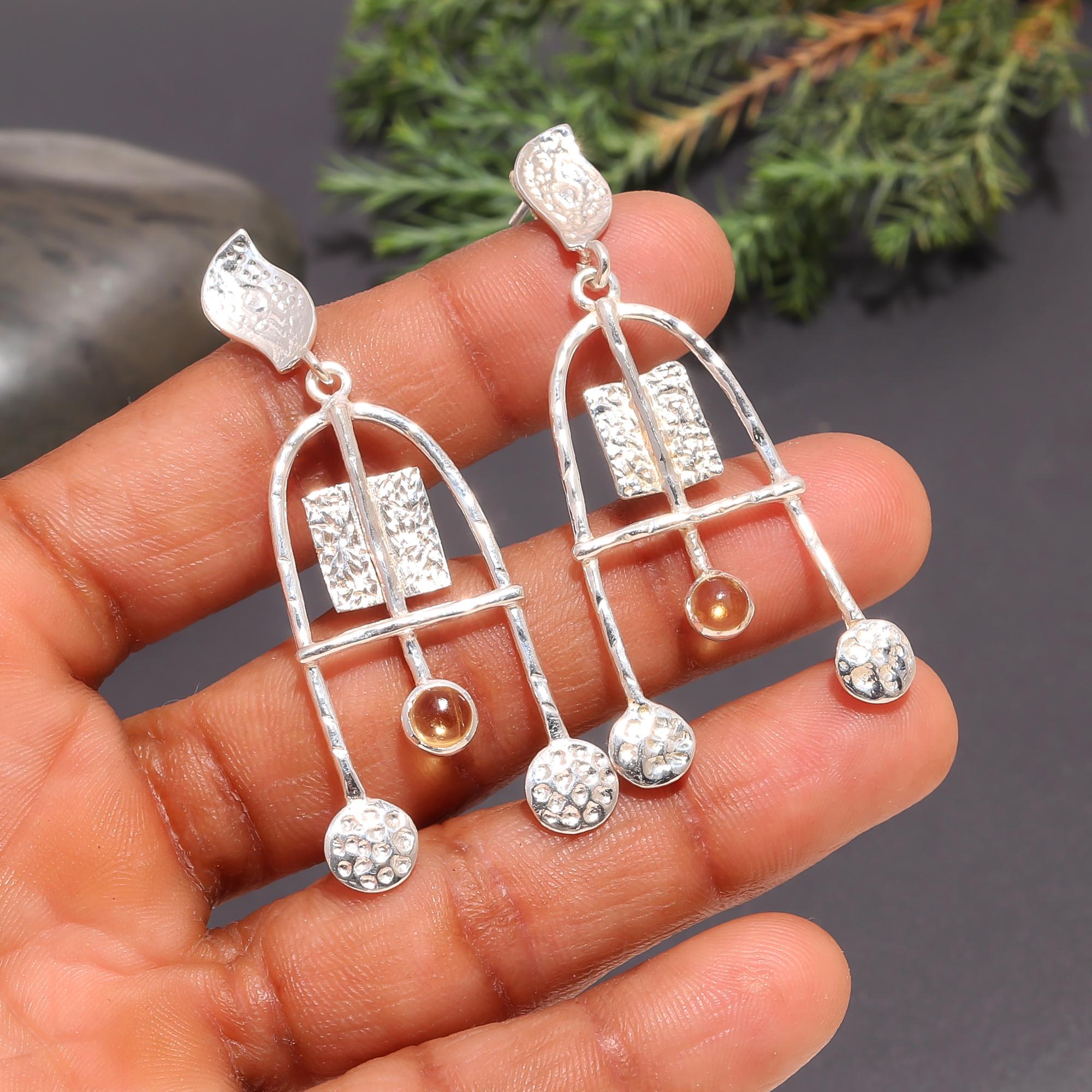 The Modernist Chandeliers: Silver Citrine Statement Earrings