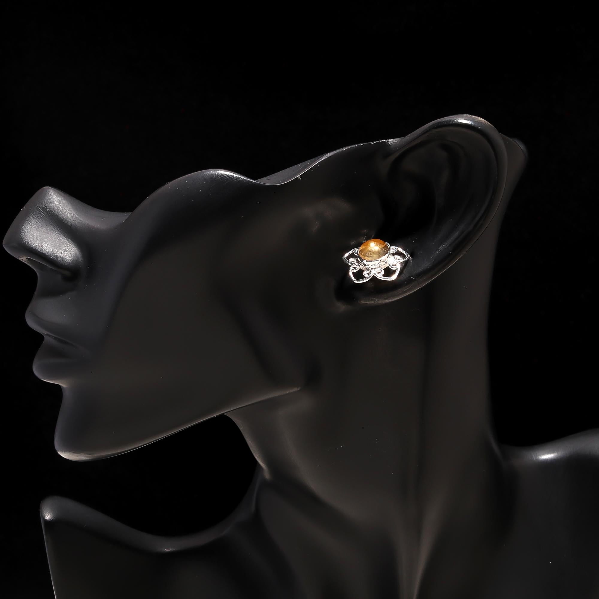 The Citrine Bloom: Ornate Floral Silver Studs