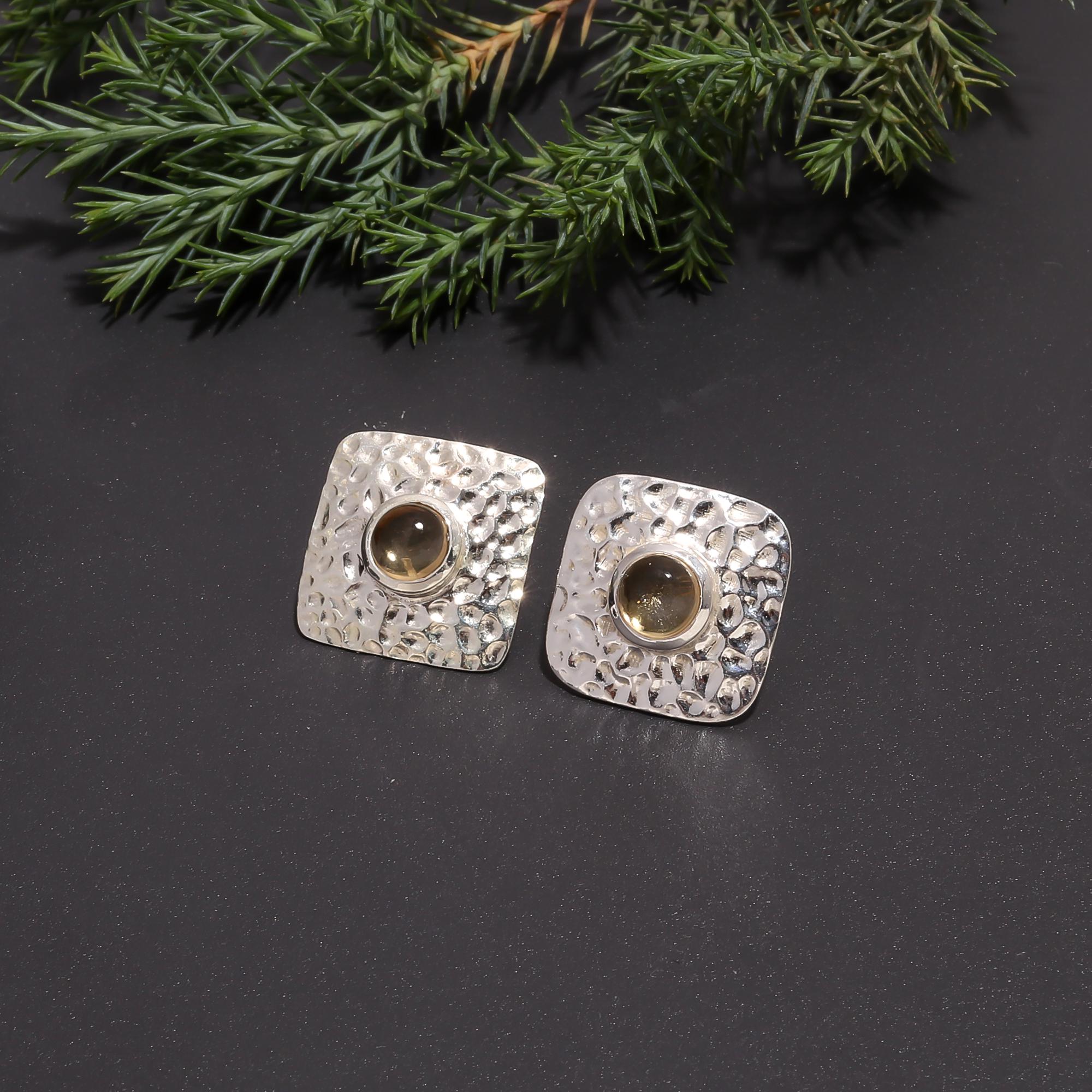 The Smoky Hammered: Silver Organic Textured Studs
