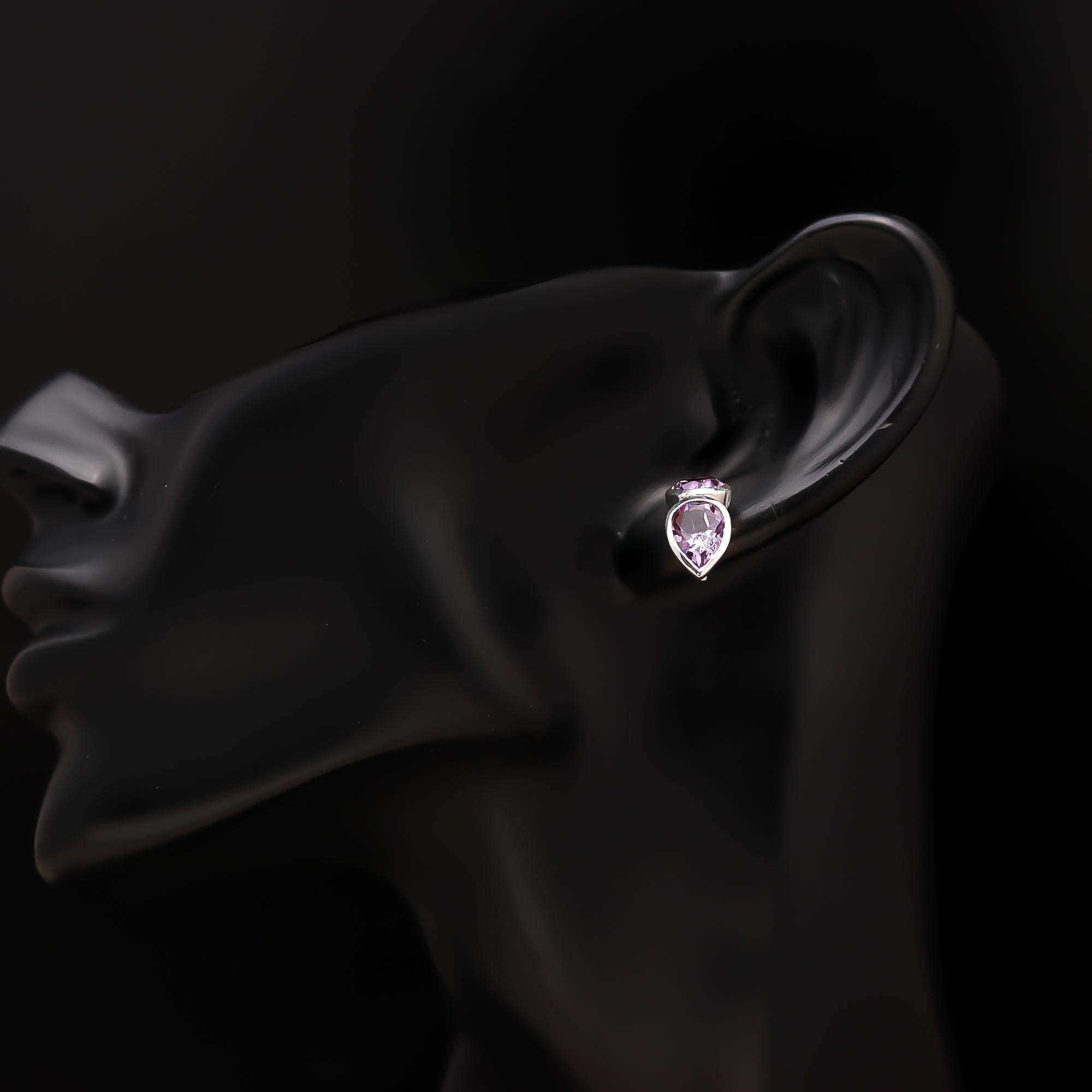 The Amethyst Duo: Silver Teardrop Gemstone Earrings