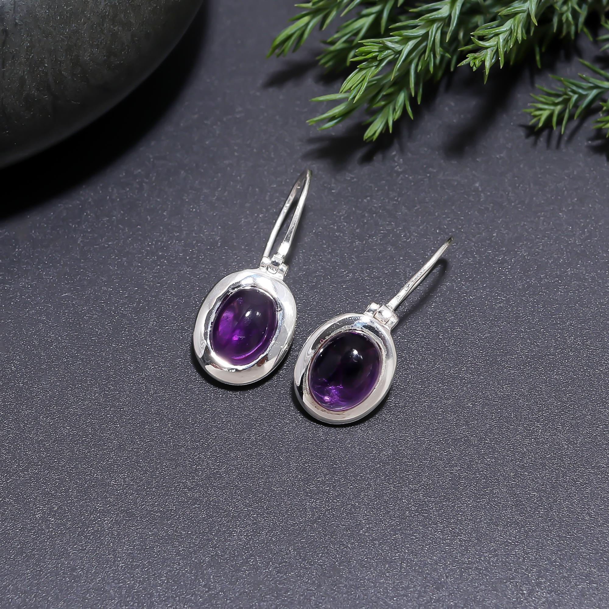 The Amethyst Heritage: Silver Minimalist Drop Earrings