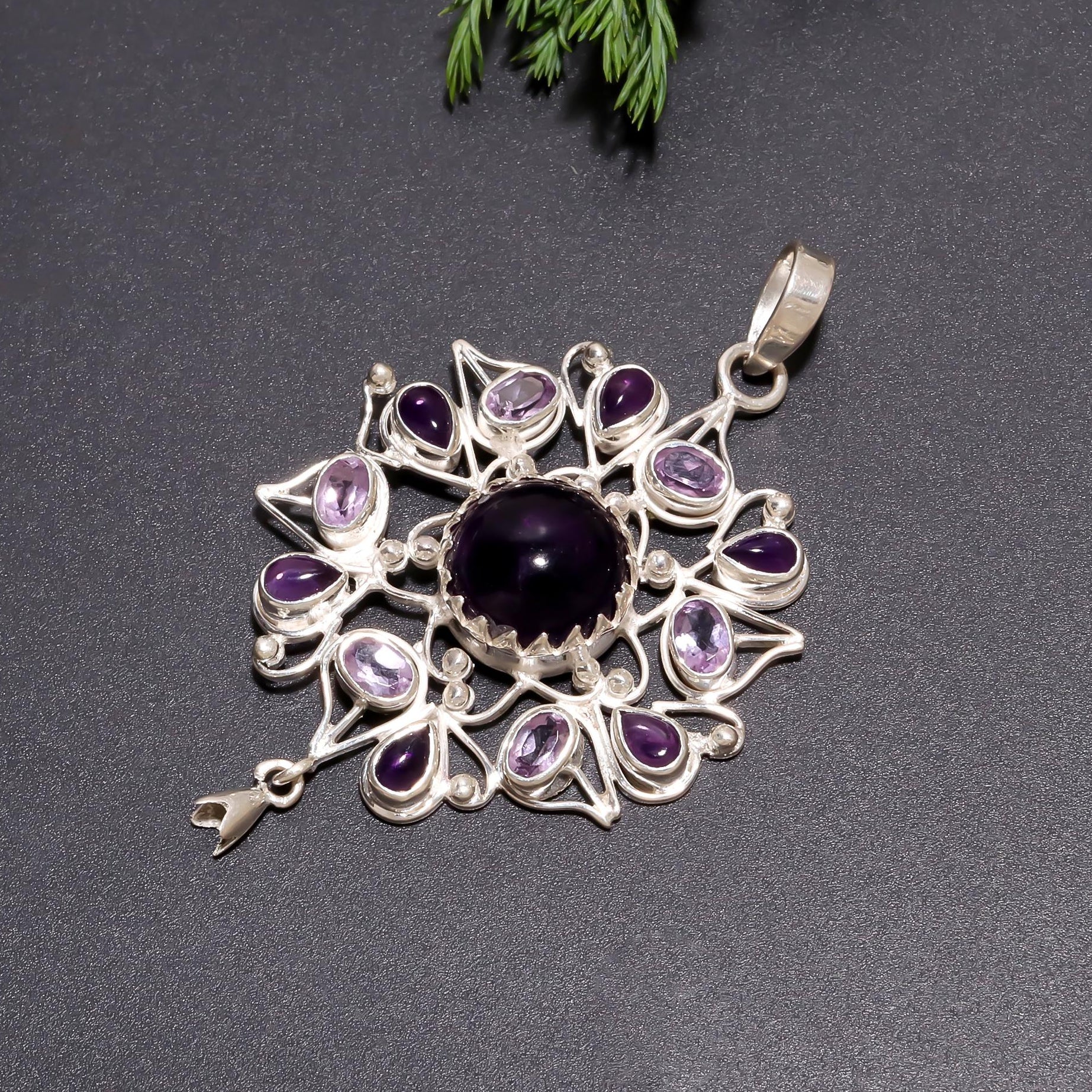 The Mandala Empress: Silver Ornate Amethyst Statement Pendant