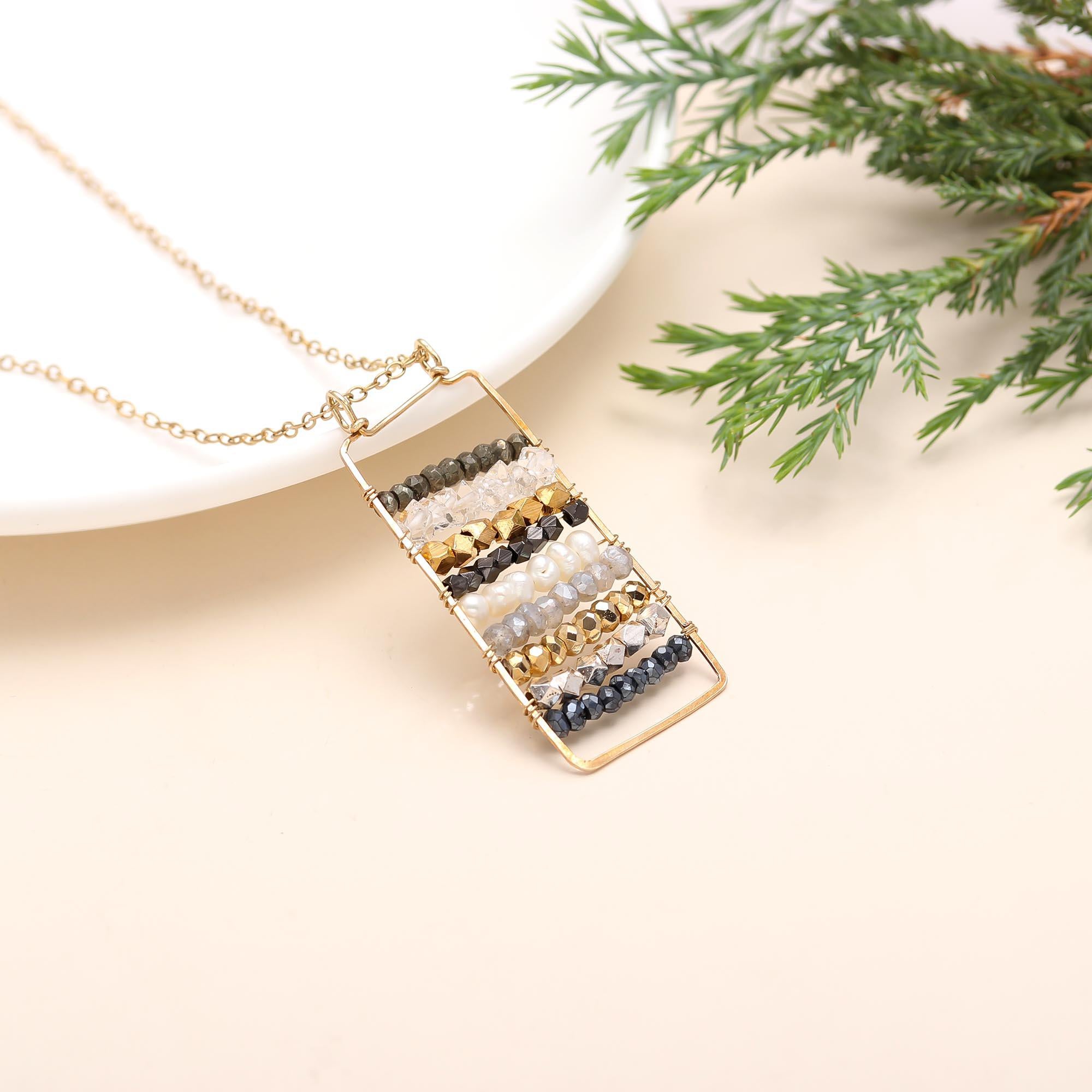 925 Silver Multi-Stone Bar Pendant Necklace