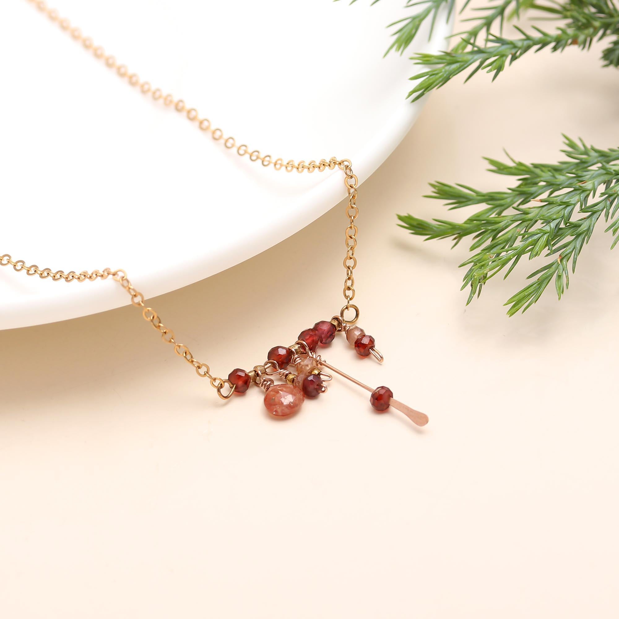 925 Silver Garnet Cluster Drop Necklace
